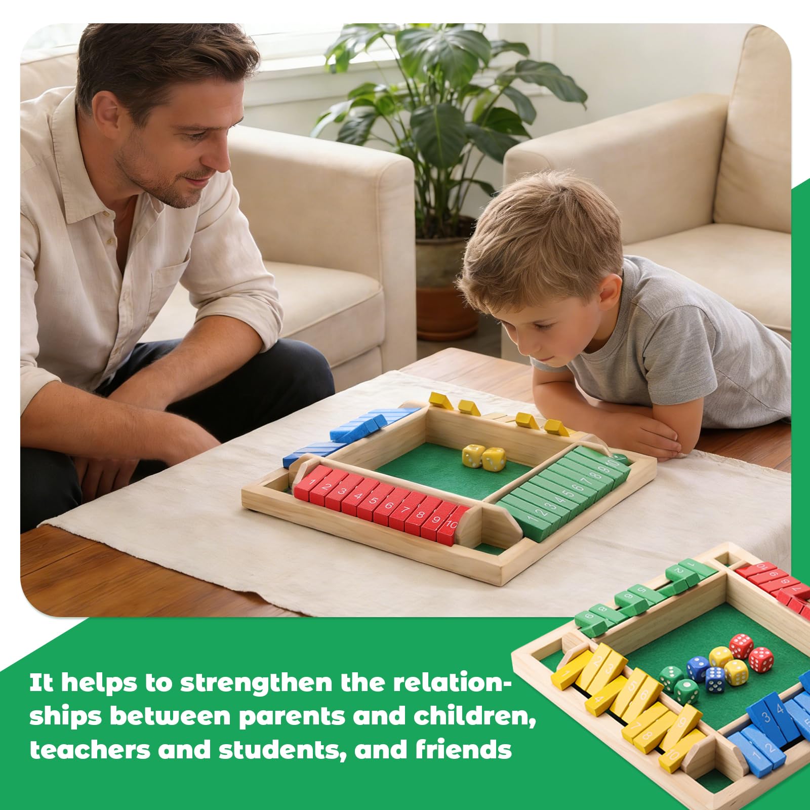 Shut the Box Game, 8.74in 8dice for 1-4 Players Educational Math Game