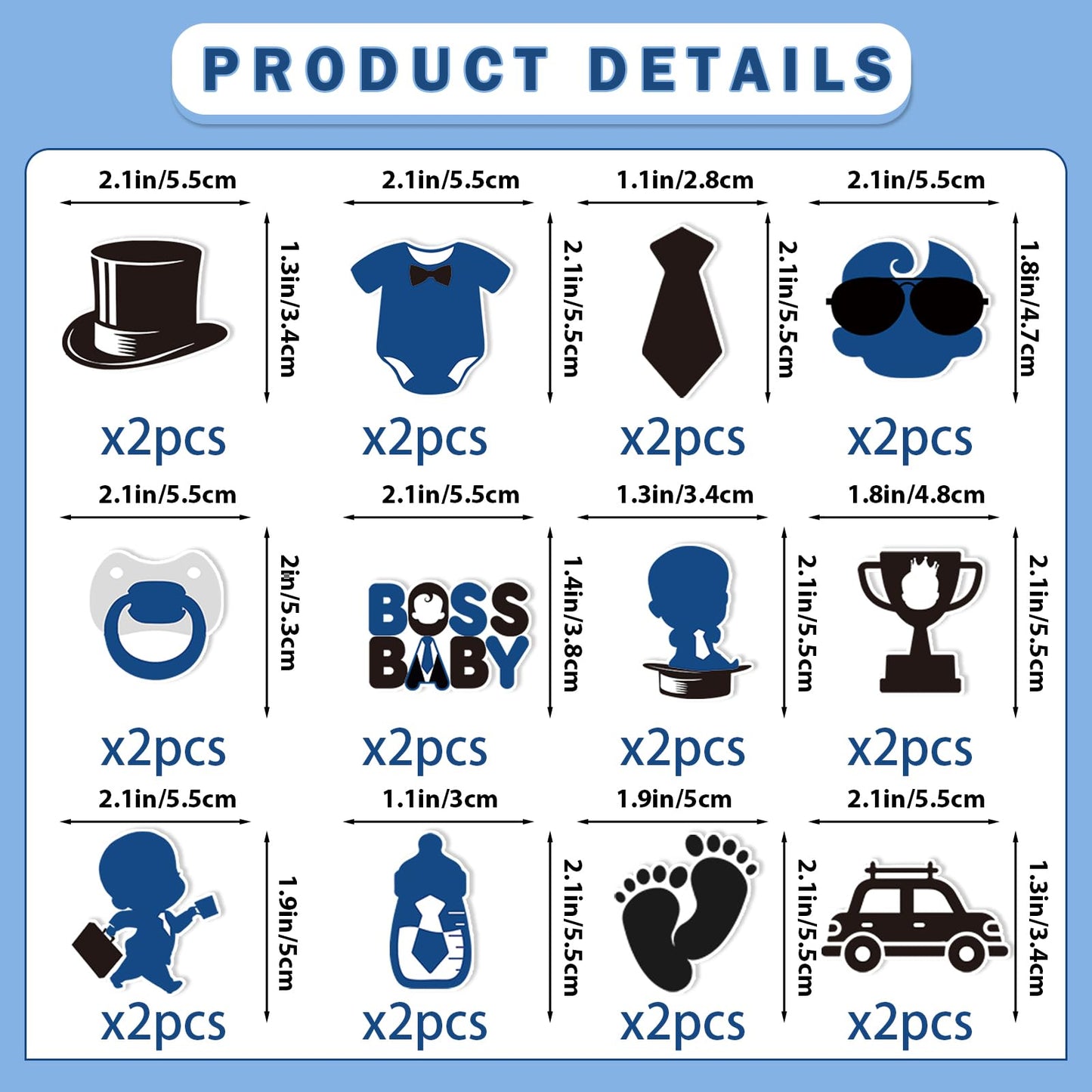 24pcs Baby Boy Cake Topper Baby Shower Cake Decorations Boss Party Decorations Boys Gender Reveal Party Decorations Birthday Party Supplies