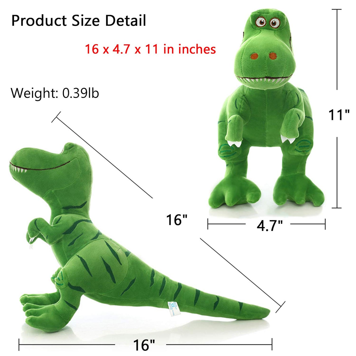 VSFNDB Stuffed Dinosaur Animal Plush Toy 11 Inches Green T-Rex Tyrannosaurus Animal Stuffed Plushies Super Soft Cute Cuddly Pillow Cushion Rex Stuff