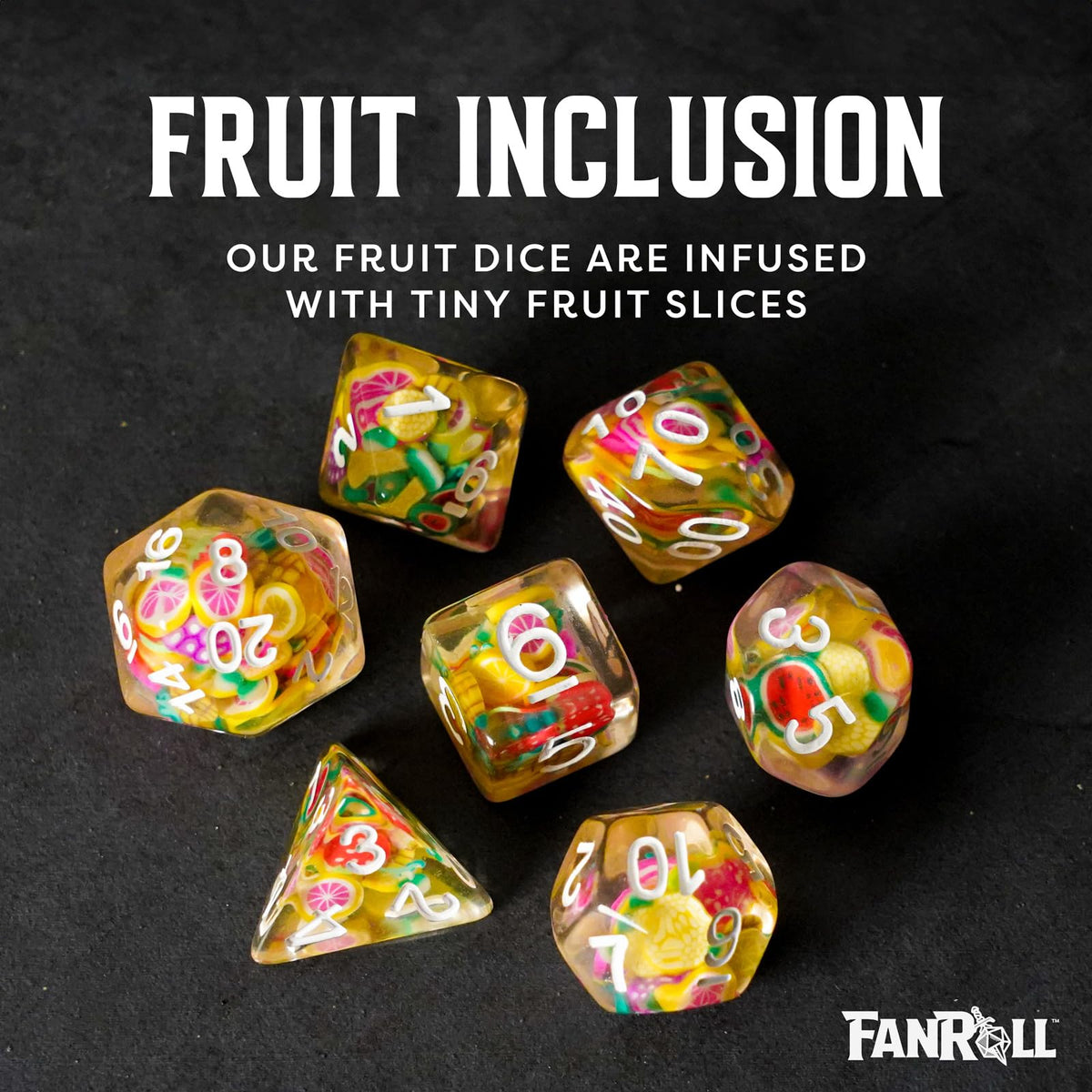 FanRoll 16mm Resin Poly DND Dice Set: Fruit Dice, Role Playing Game Dice for Dungeons and Dragons