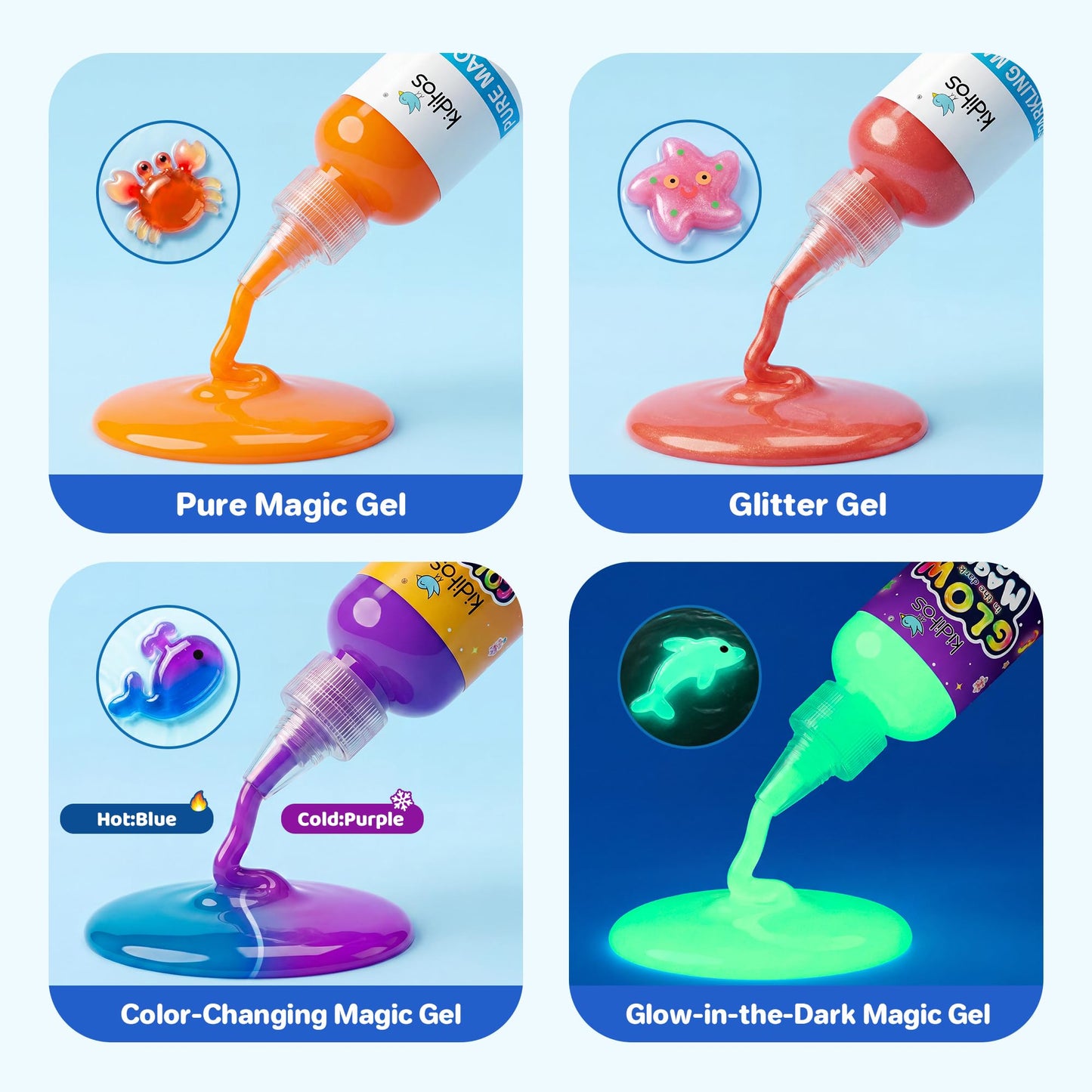 Kiditos Magic Water Elf Toy Kit - Squishies for Kids, 20 Gels & 10 Molds, Magic Gel Water Pets Sensory DIY Craft Kit, Party Favors & Summer Gifts