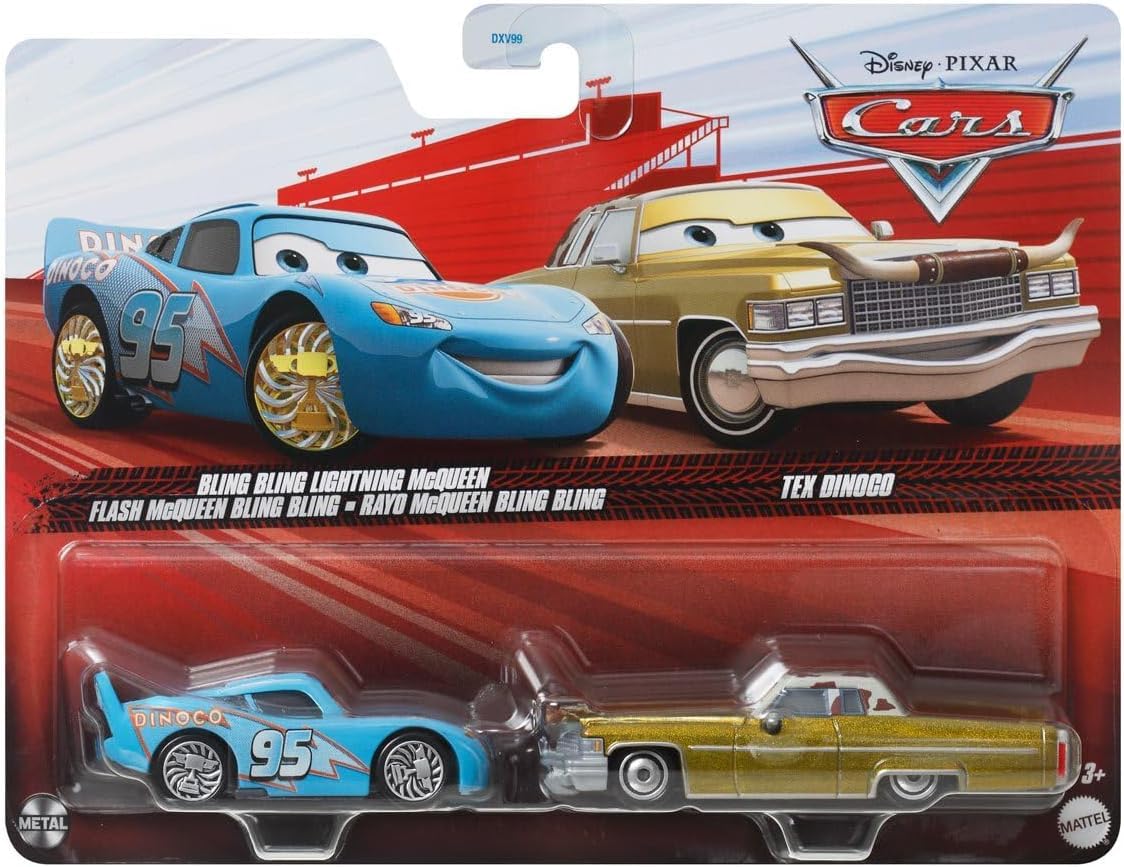 Mattel Cars 3 1:55 Scale Diecast 2-Pack On The Road Bling Bling Lightning McQueen and Tex Dinoco