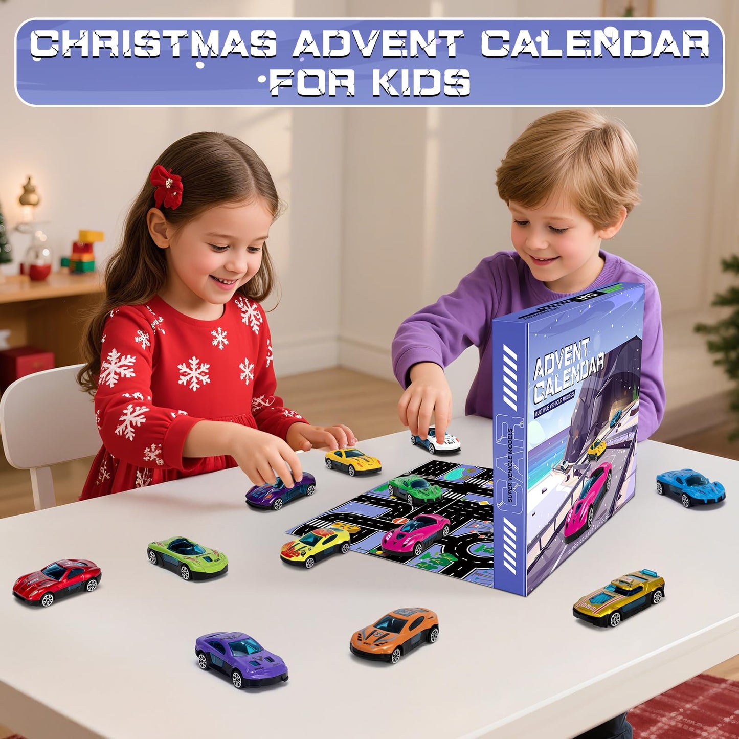 JolliBrix Cars Advent Calendar 2025 for Kids, 24 Pack Alloy Vehicles Toy Christmas Countdown Calendar, Ideal Gift for Kids Boys Toddlers Girls