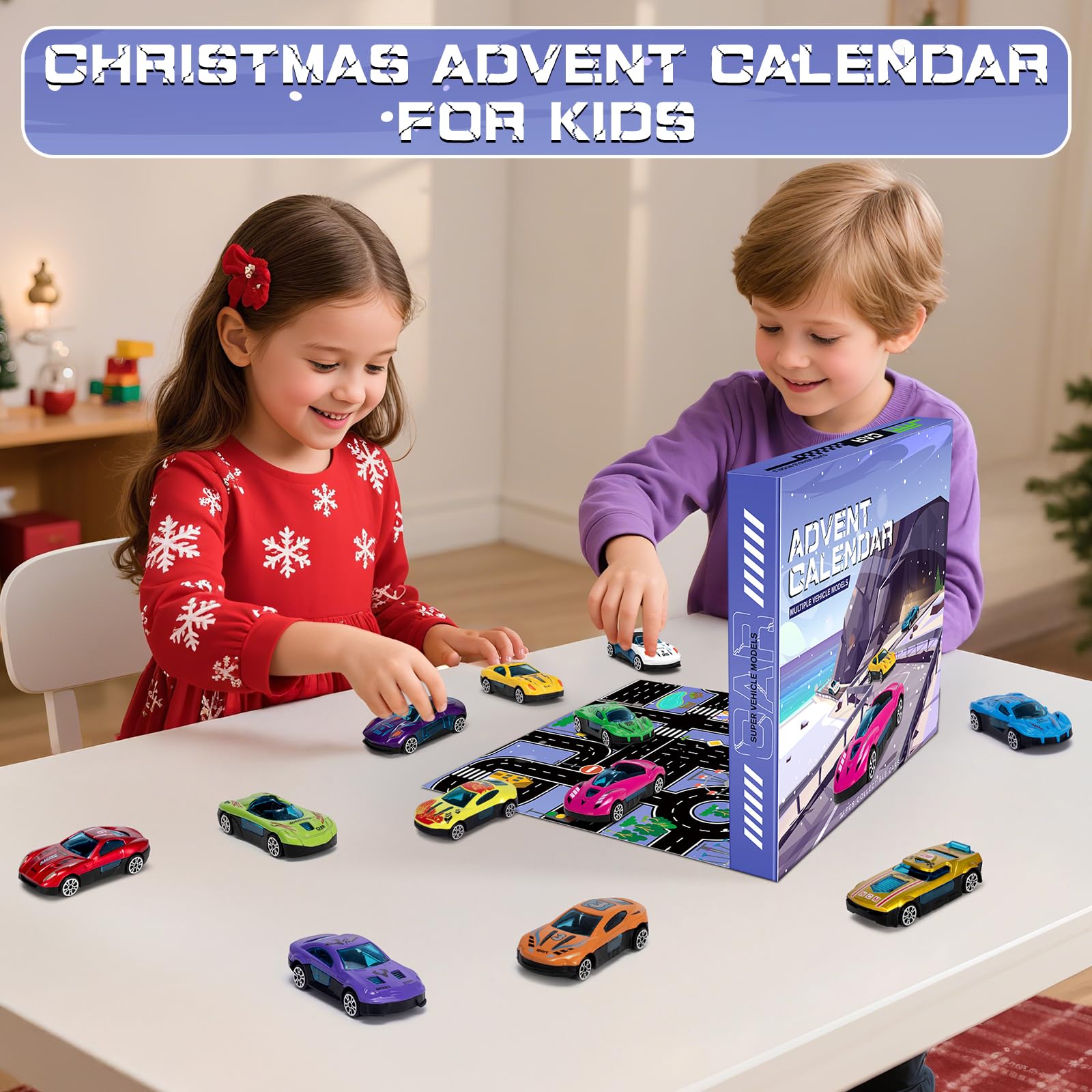 JolliBrix Cars Advent Calendar 2025 for Kids, 24 Pack Alloy Vehicles Toy Christmas Countdown Calendar, Ideal Gift for Kids Boys Toddlers Girls