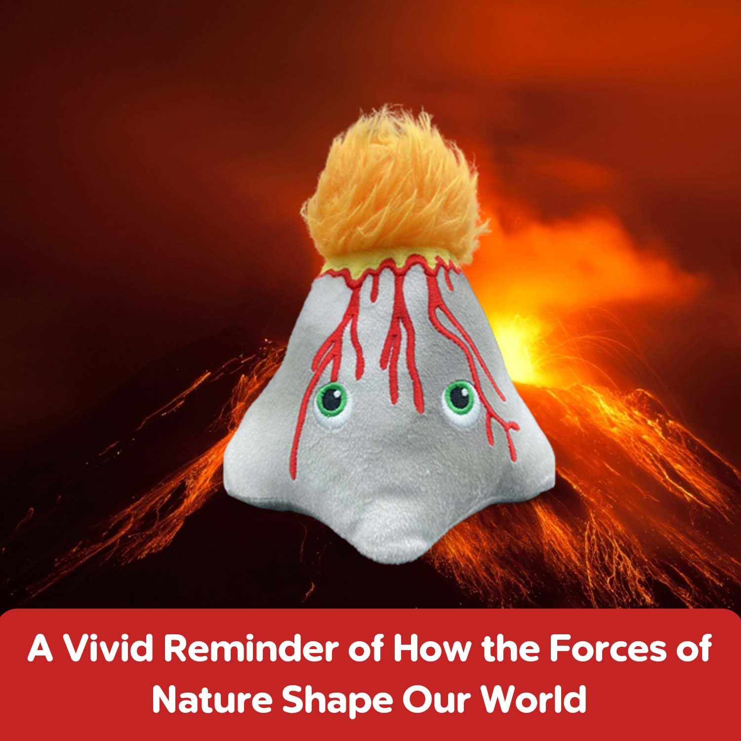 Thunderheads Volcano Plush, Earth Science Plushie with Colorful Lava and Erupting Design, Educational Fact Card STEM, goes Well with Volcano Kit