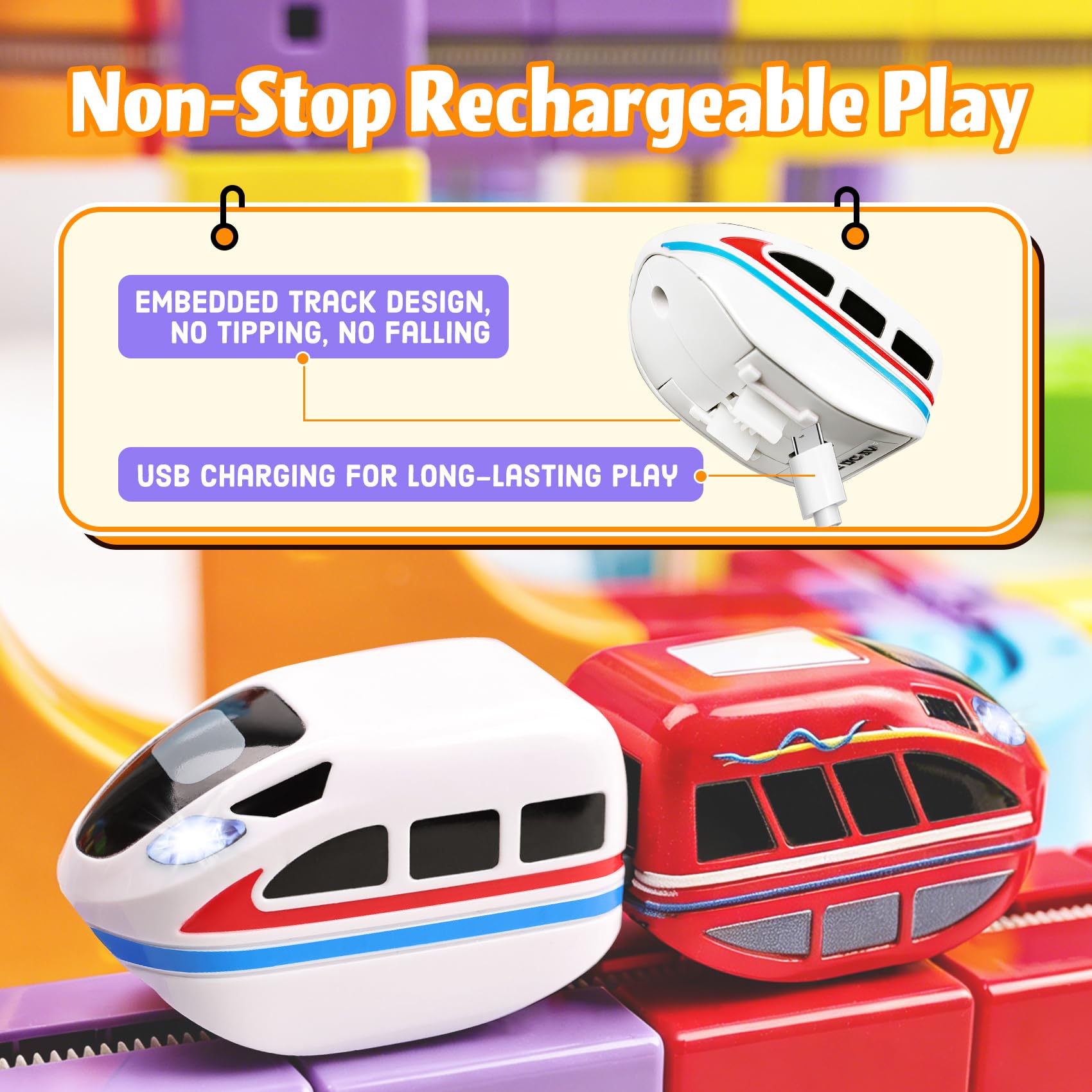 Electric Train Set for Kids 3-8, 121PCS/2 Car, 3D Infinity Racer Magnetic Train Sets with Motorized Train, STEM Building Train Tracks for Creative
