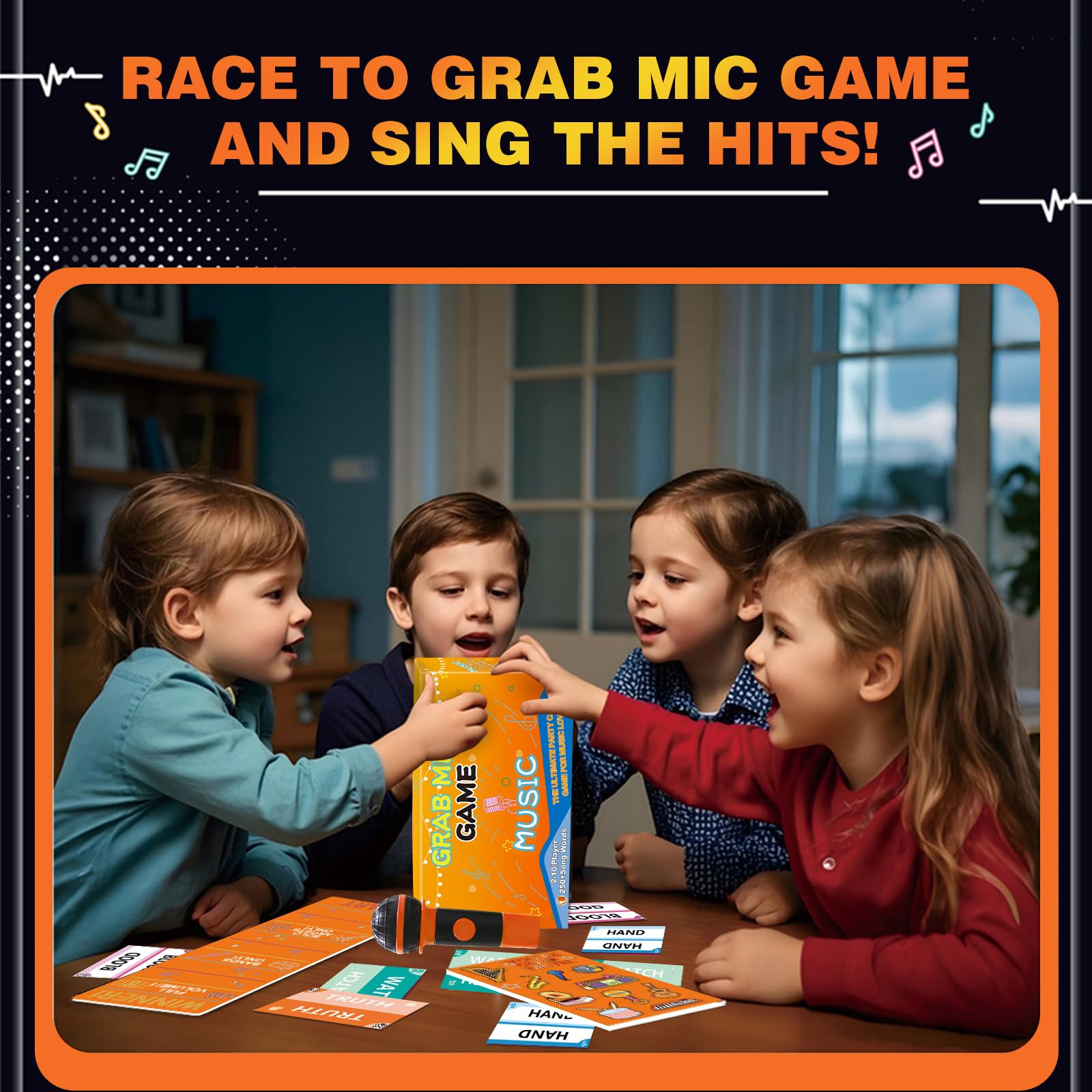 Music Party Game-New Music Version of Family Card Game, Ultimate Music Trivia Challenge for 2-10 Players,125 Lyric Cards, Microphone & Games Board