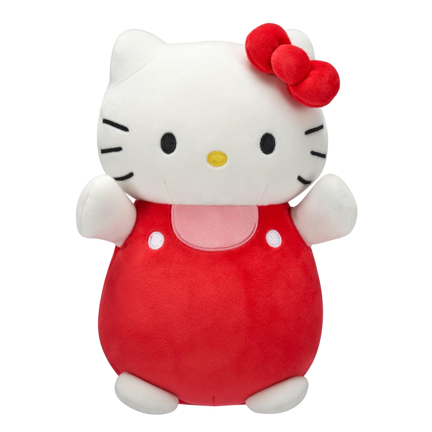 Squishmallows Original Sanrio 10-Inch Hello Kitty in Red and Pink Overalls HugMees - Medium-Sized Ultrasoft Official Jazwares Plush