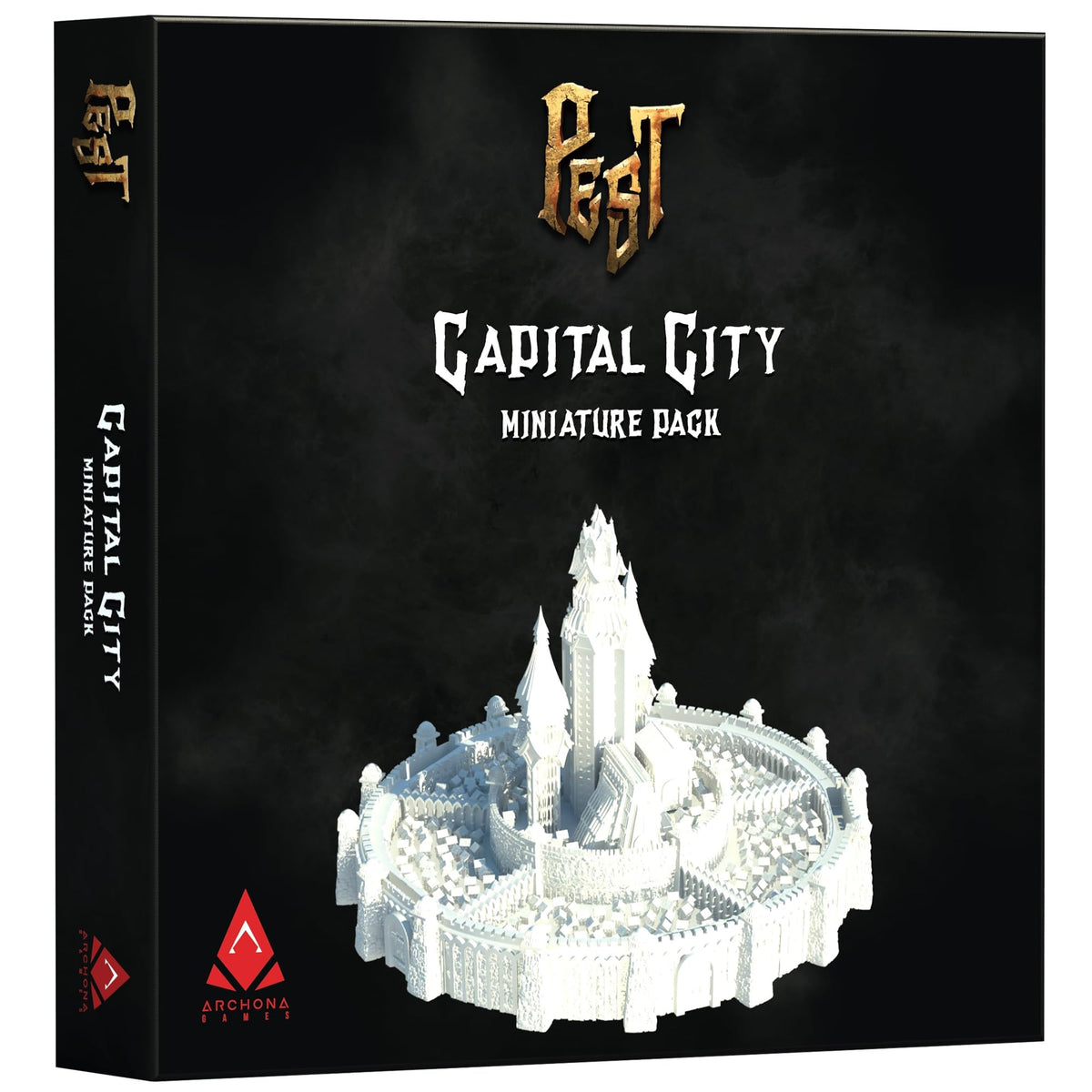 Archona Games: Pest: Capital City Miniature Pack - Premium Component Upgrade, Unpainted Miniature Buildings & Bases, Strategy Board Game Accessory