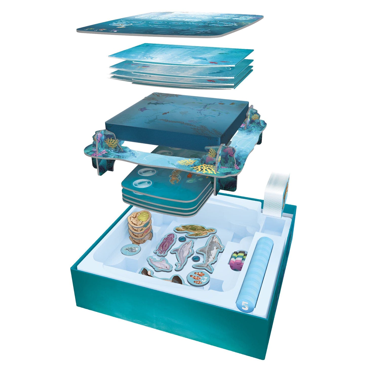 Sit Down! Dive Board Game - Unique Transparent Ocean Cards, Push Your Luck, Catch a Ride on a Sea Turtle or Dolphin - First to 23 Points Wins, 1-4