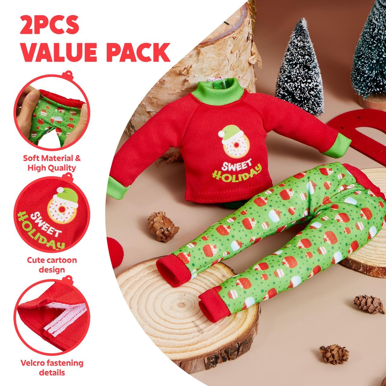 JOYIN 2 PCS Christmas Santa Ugly Sweaters for Doll, Cupcakes and Donuts Themed Naughty Christmas Doll Clothes Accessories for Holiday Room Party