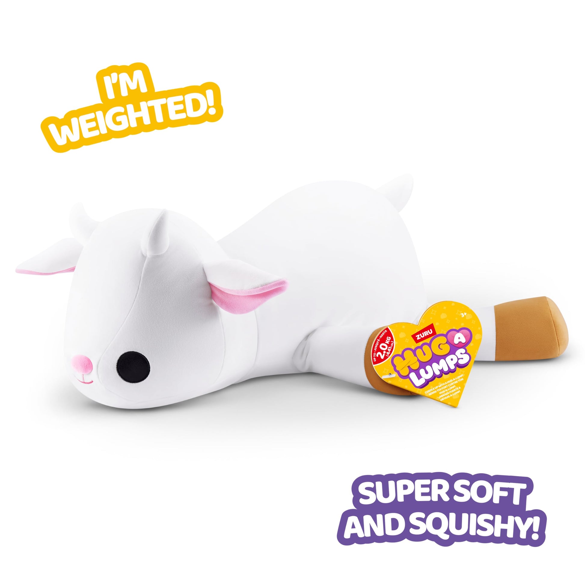 Hug-A-Lumps Goat Gabby by ZURU, Large, 4.4 lbs, Cuddly Squishy Weighted Plush, Sleeping Pillow Plush, Stuffed Animal (Goat)