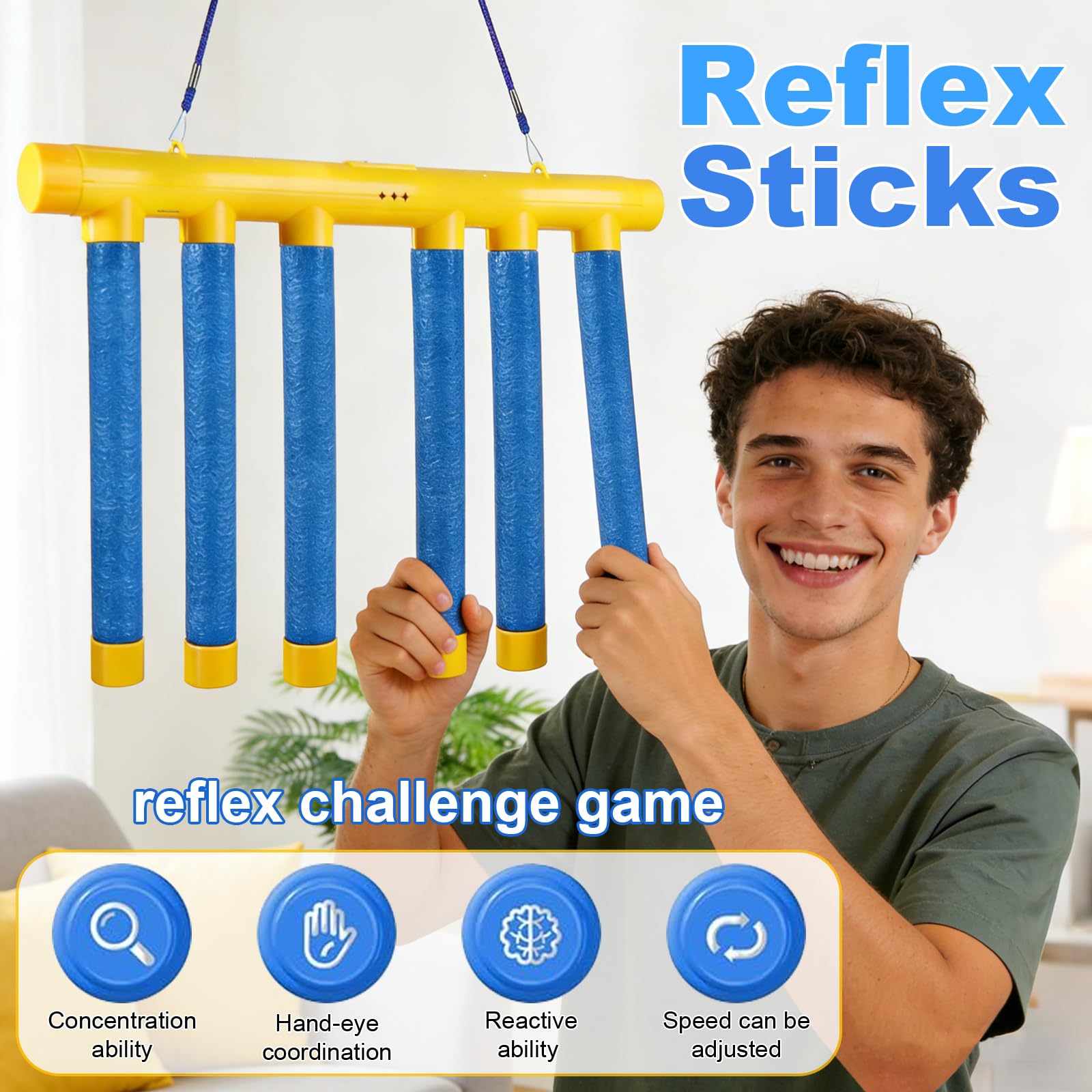 PATAZOK The Ultimate Reflex Challenge: Drop Stick Catching Game | Adjustable Speed, Reflective Sticks for All Ages Blue