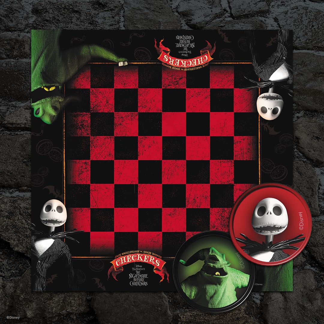 USAOPOLY Disney Tim Burton’s The Nightmare Before Christmas Checkers | Featuring Jack Skellington vs. Oogie Boogie | Officially Licensed Disney Game |