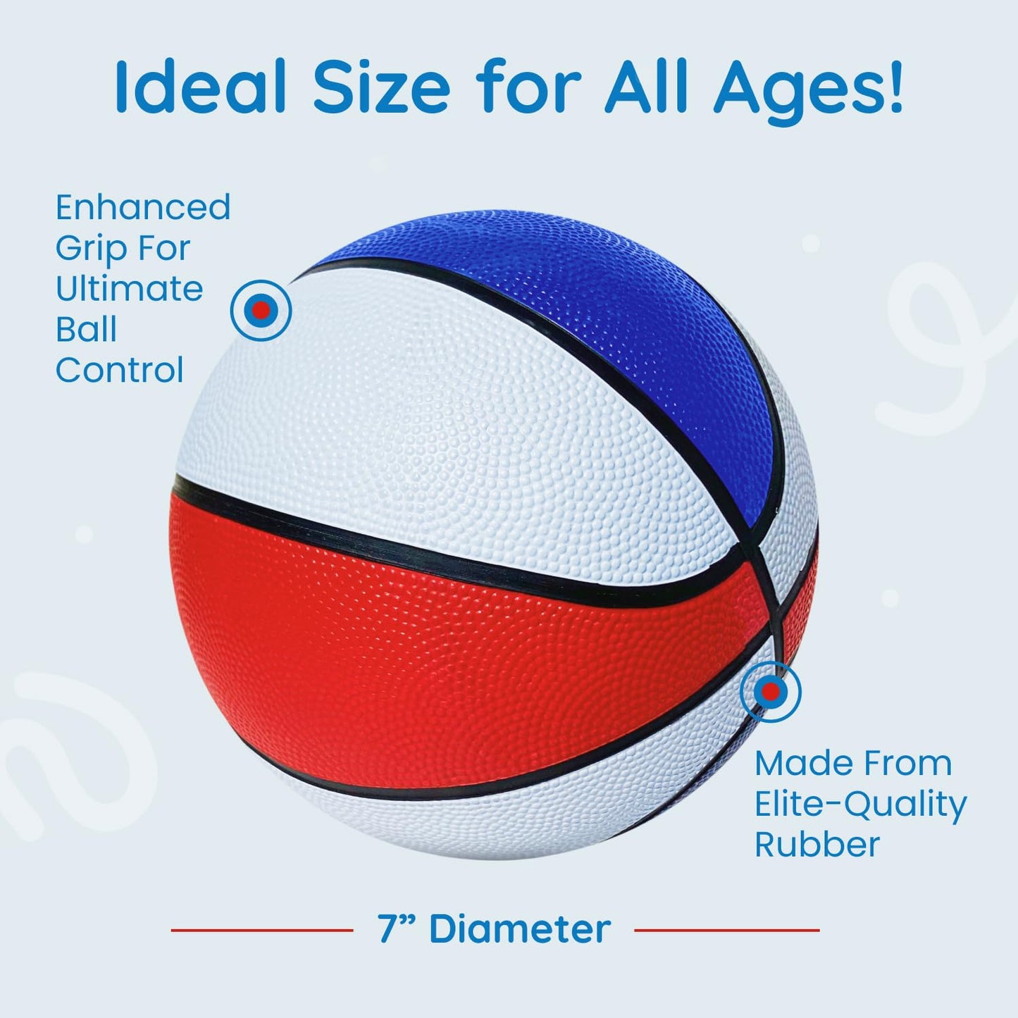Botabee Red, White and Blue Mini Basketball Set Basketball Arcade Games - Size 3, 7” Junior Basketballs Suitable for Indoors, Outdoors and Arcade