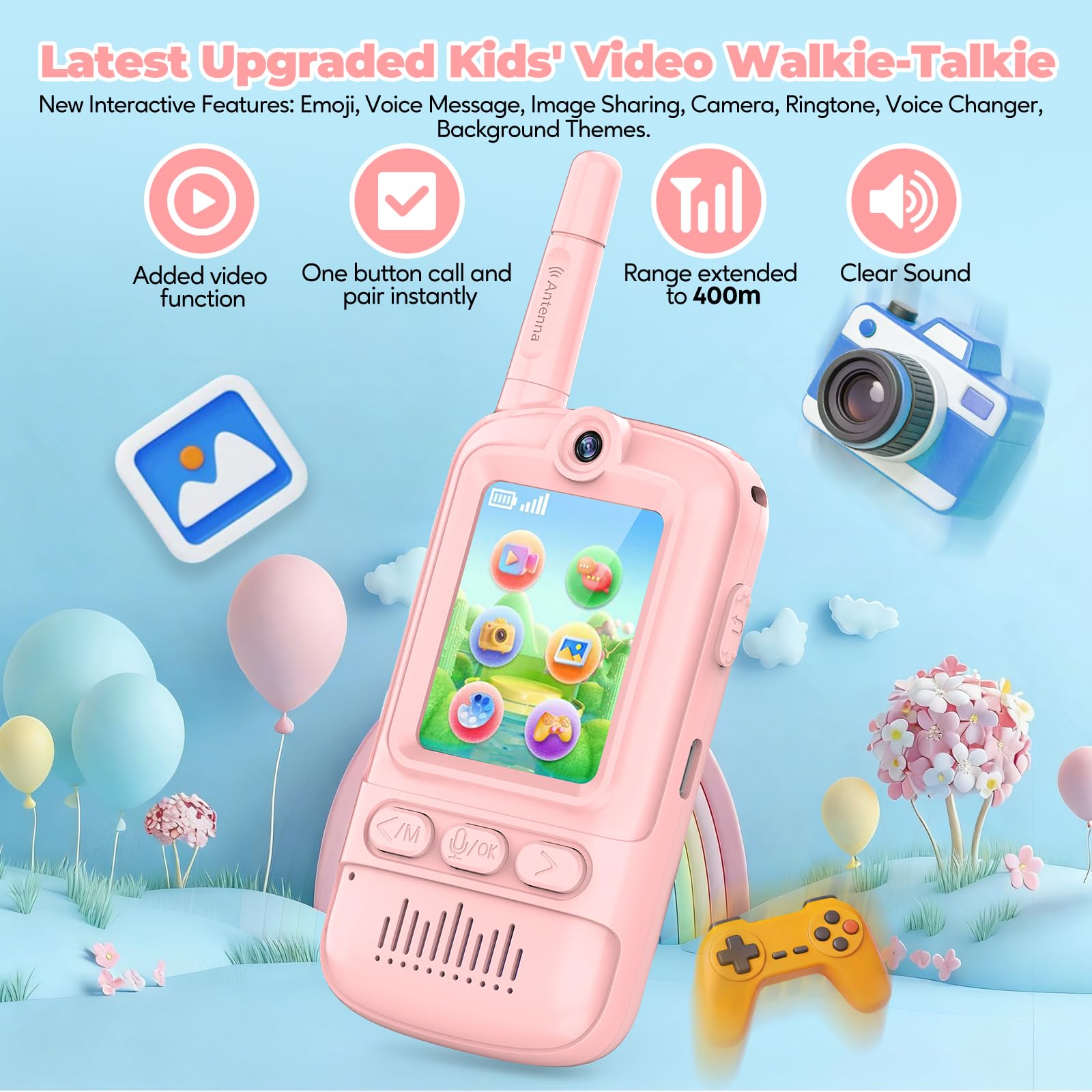 iYeHo Video Walkie Talkies for Kids,2 Pack-Kids Video Call Device with HD Camera,Filters,Emojis,Voice Changer & Voice Message,Auto Pairing, Durable