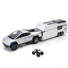 RCOOS Toy Car Alloy Truck Set with Trailer and Motorcycle Cyberpickup Toy with Sound and Light Effect Pull Back Vehicle RV Toy EV Model Ideal Gift