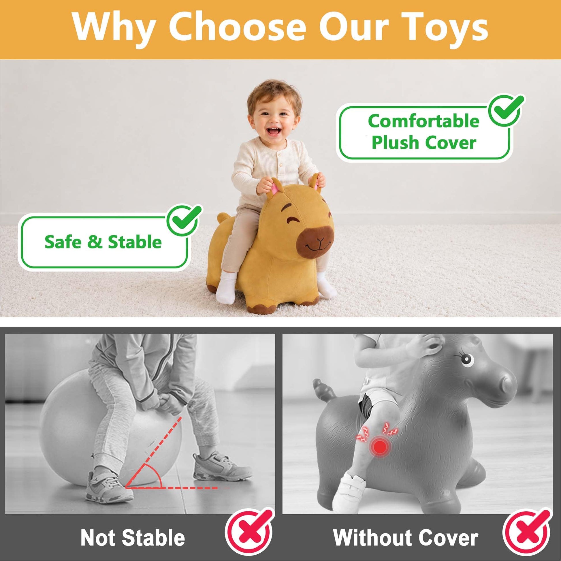 Bouncy Pals Capybara Hopping Horse, Toddler Inflatable Animal Hopper Toys