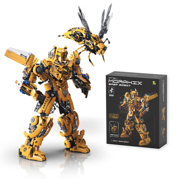 Myth Qholve 2 in 1 Wasp Robot Building Set Transforming Mecha Model Kit with Light-Up Core, Large Sci-Fi Mechanical Insect Display Figure, Advanced