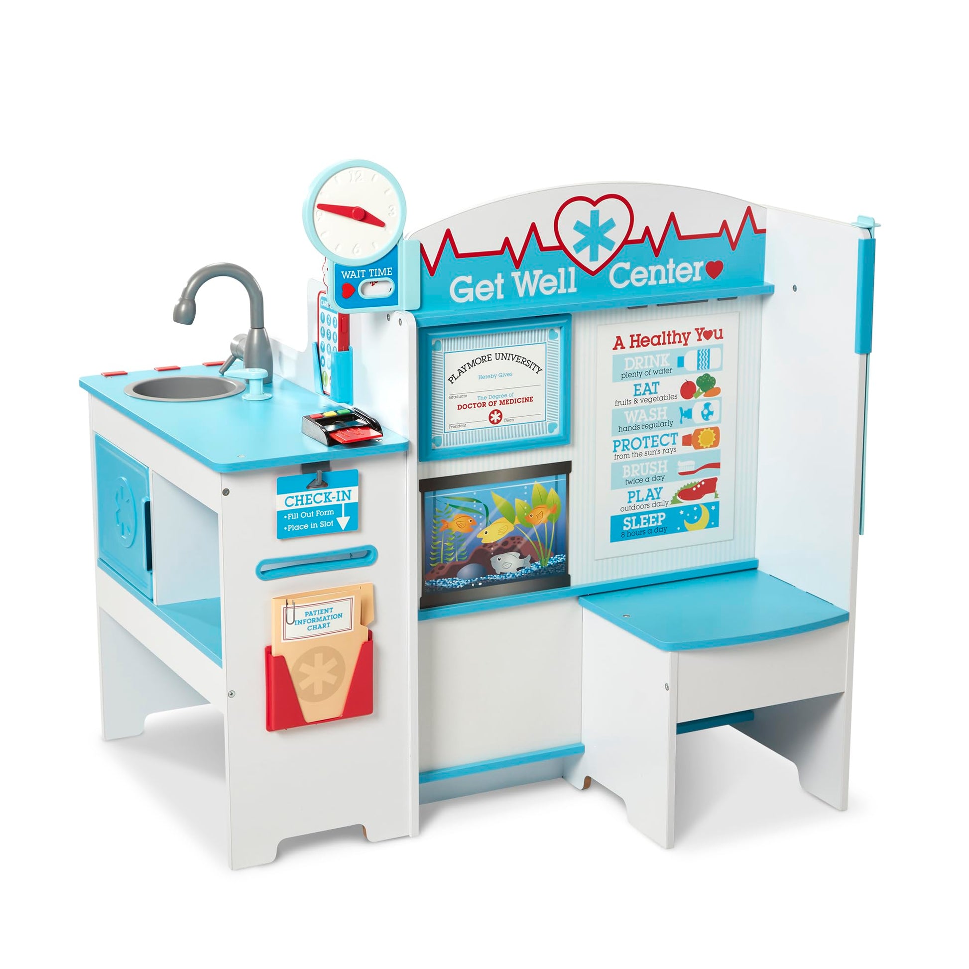 Melissa & Doug Wooden Get Well Doctor Activity Center, Kids, Waiting Room, Exam Room, Check-in Area - FSC Certified