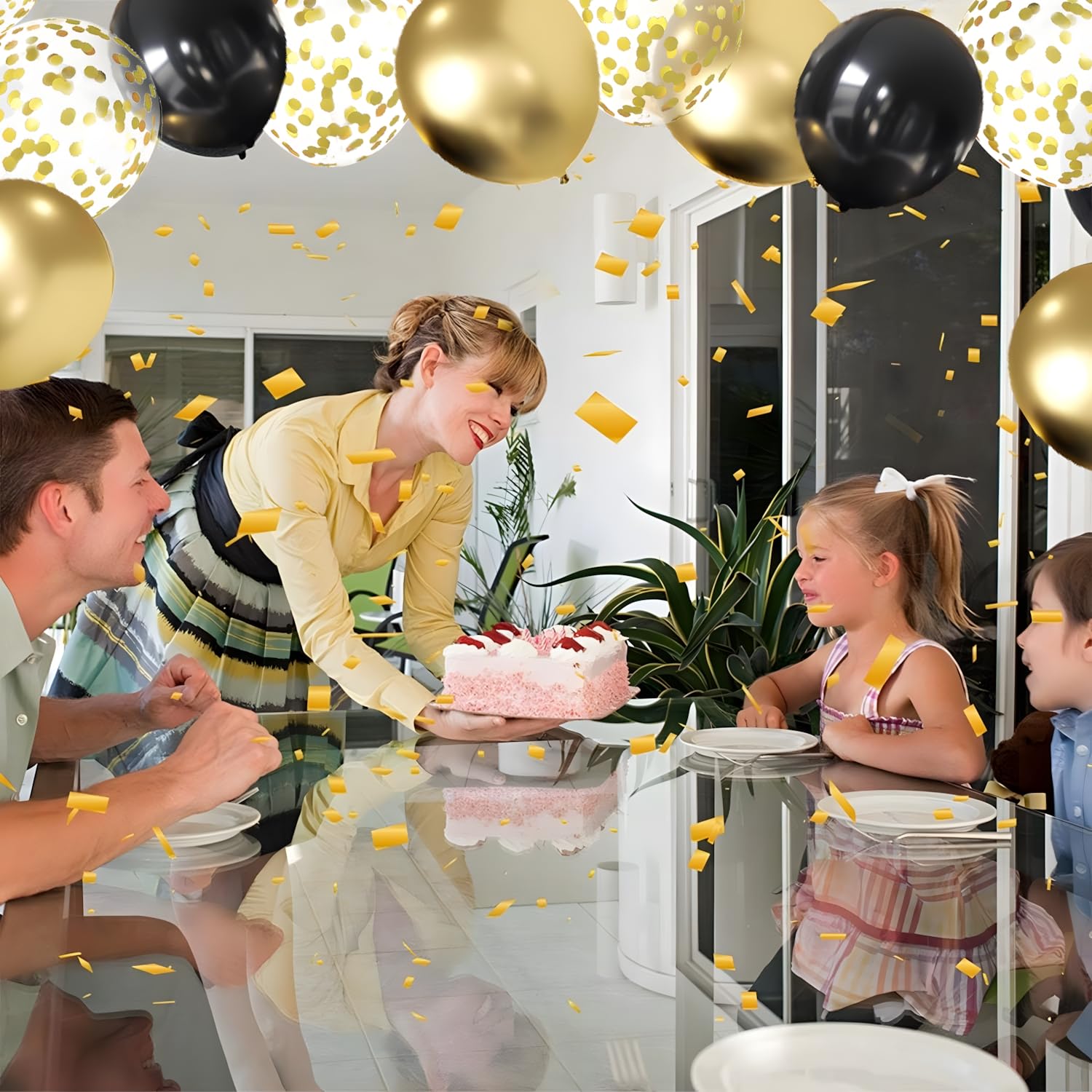 Zesliwy Black and Gold Confetti Balloons,50pcs 12In,Latex,Party Decor
