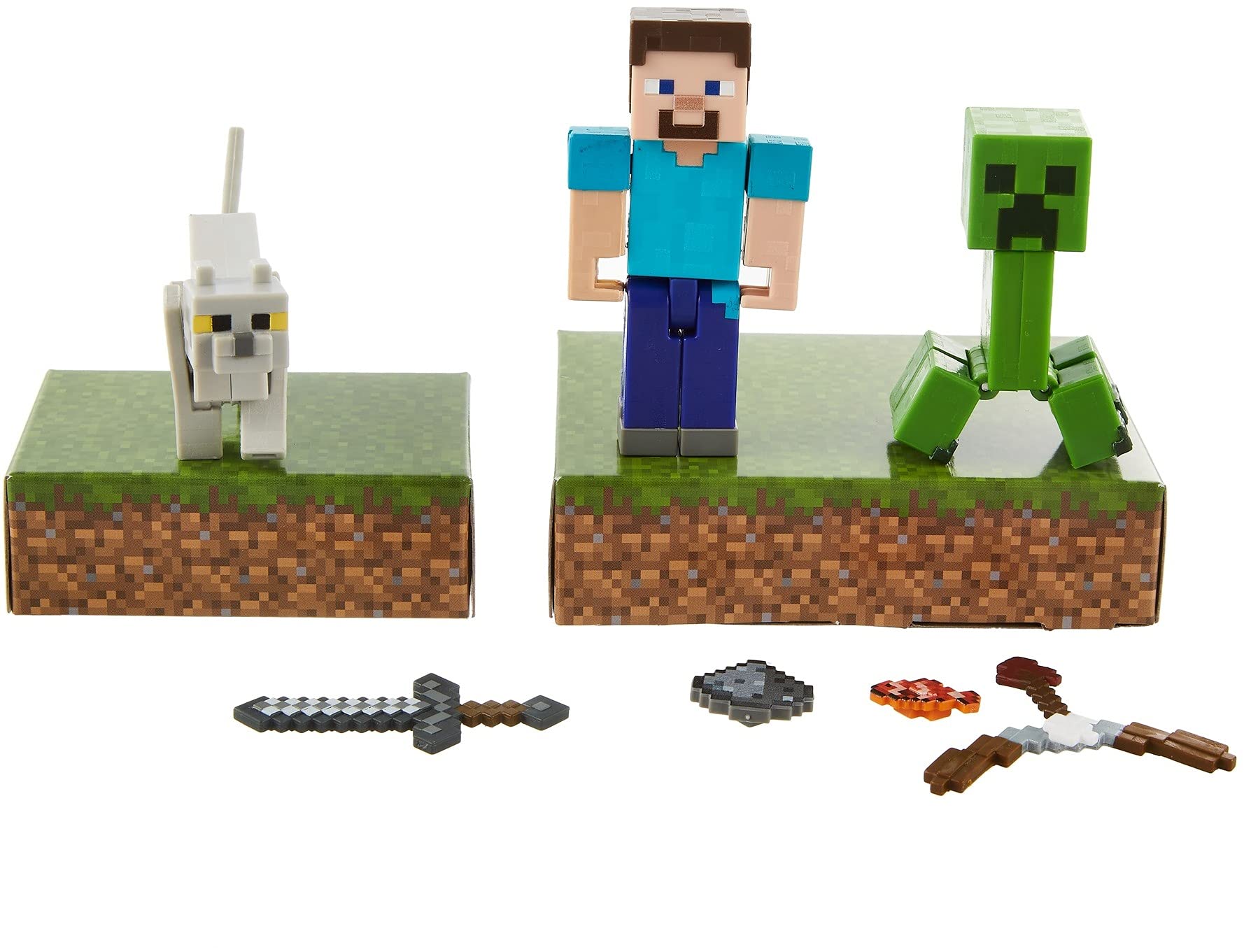 Mattel Minecraft Scaredy Creeper Story Pack with Figures, Weapons, Accessories & Papercraft Environment Blocks, Complete Battle & Action Play in