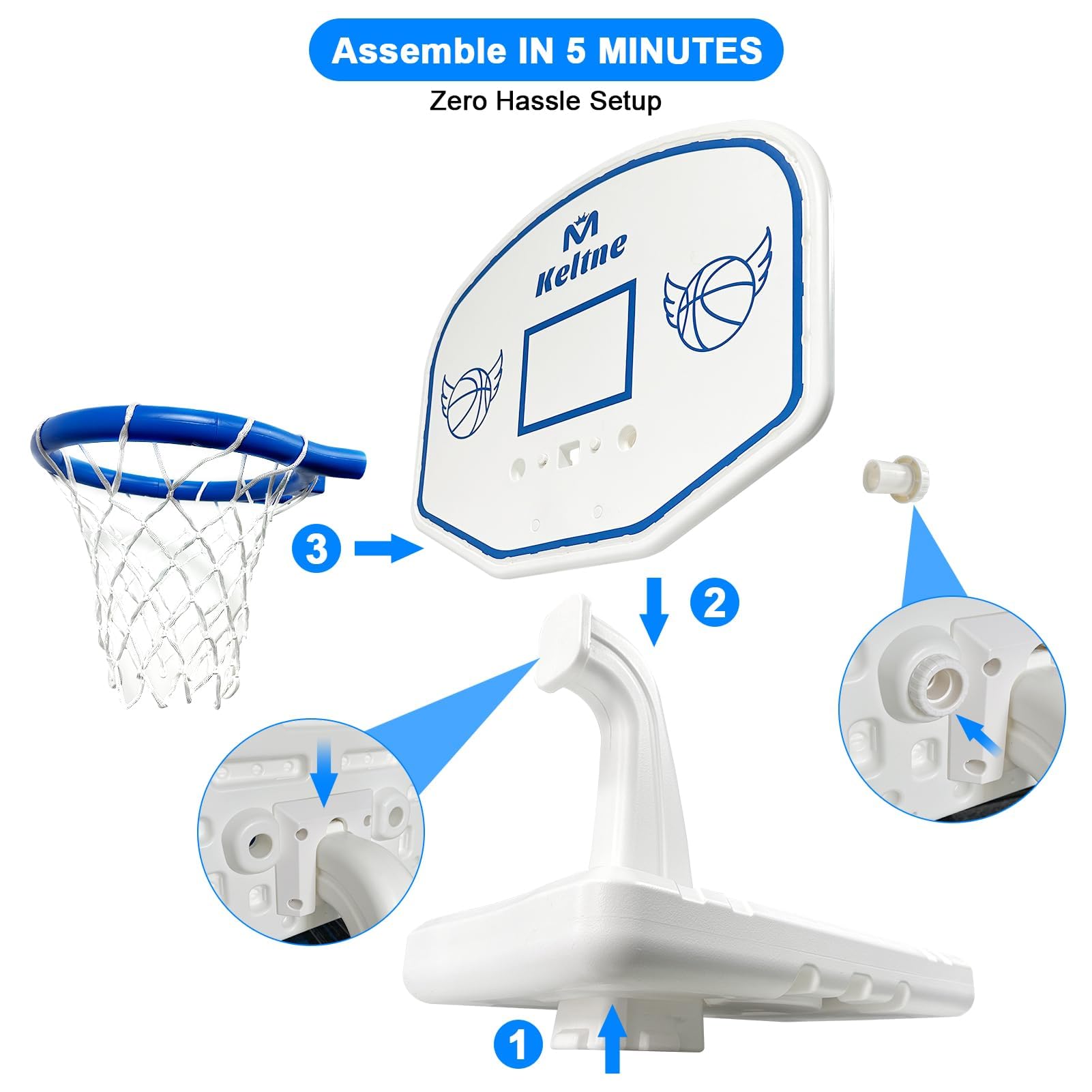 Pool Basketball Hoop, 34"x34"x42.2" Oversized Pool Toys with 2 Balls/Nets/Pump for Poolside Water Basketball Game, Pool Basketball Goal for Inround