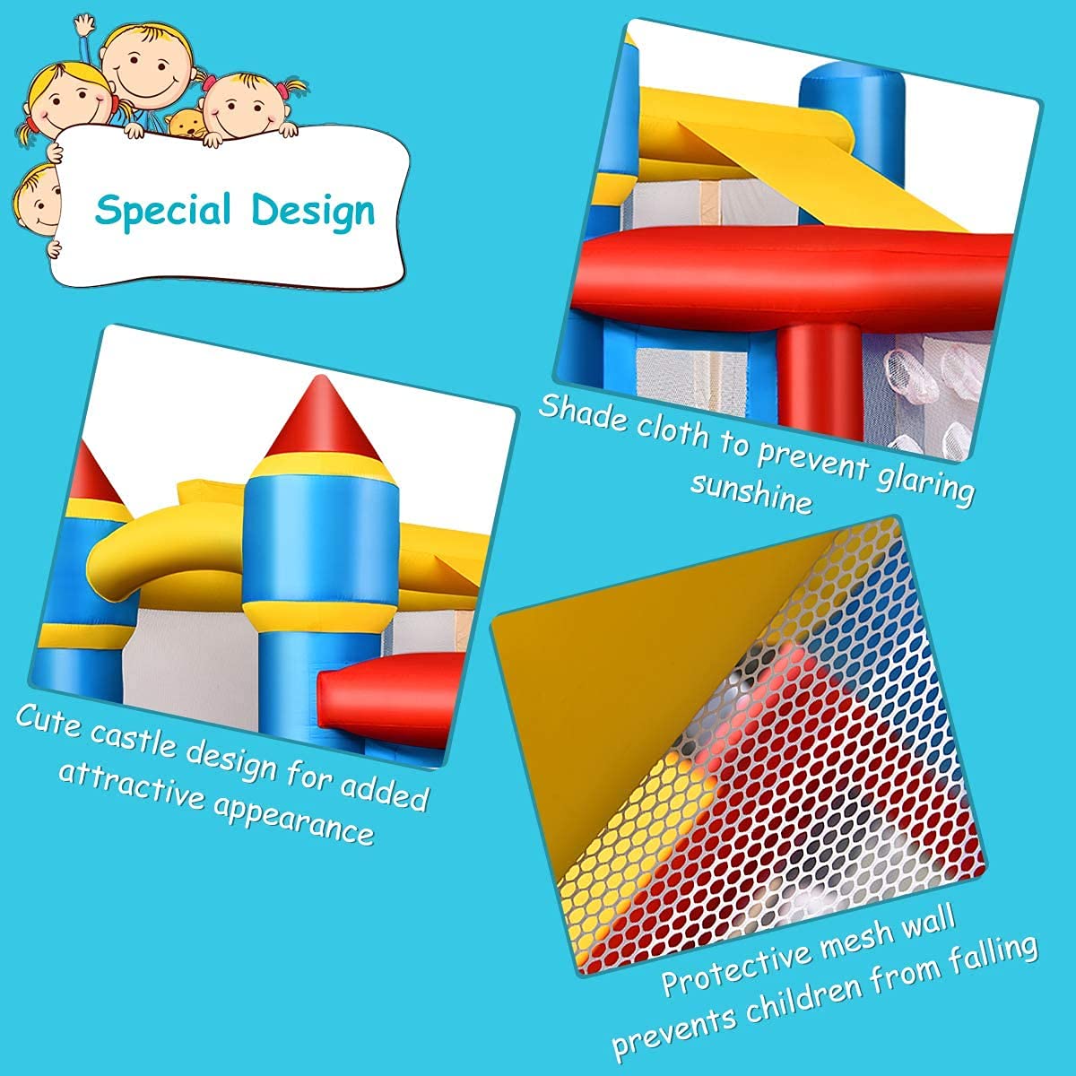 GOFLAME Inflatable Bouncing Castle with Ball Pit, Large Sliding and Jumping Area, Jumping Bouncing House with Basketball Hoop and Ball Shooting Nets