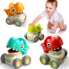 TnLoji Dinosaur Racing Cars for Toddlers 1-3, Baby Press and Go Car Toys, Infant Play Vehicle Set with Whistle, Baby Push Go Friction Car Toys