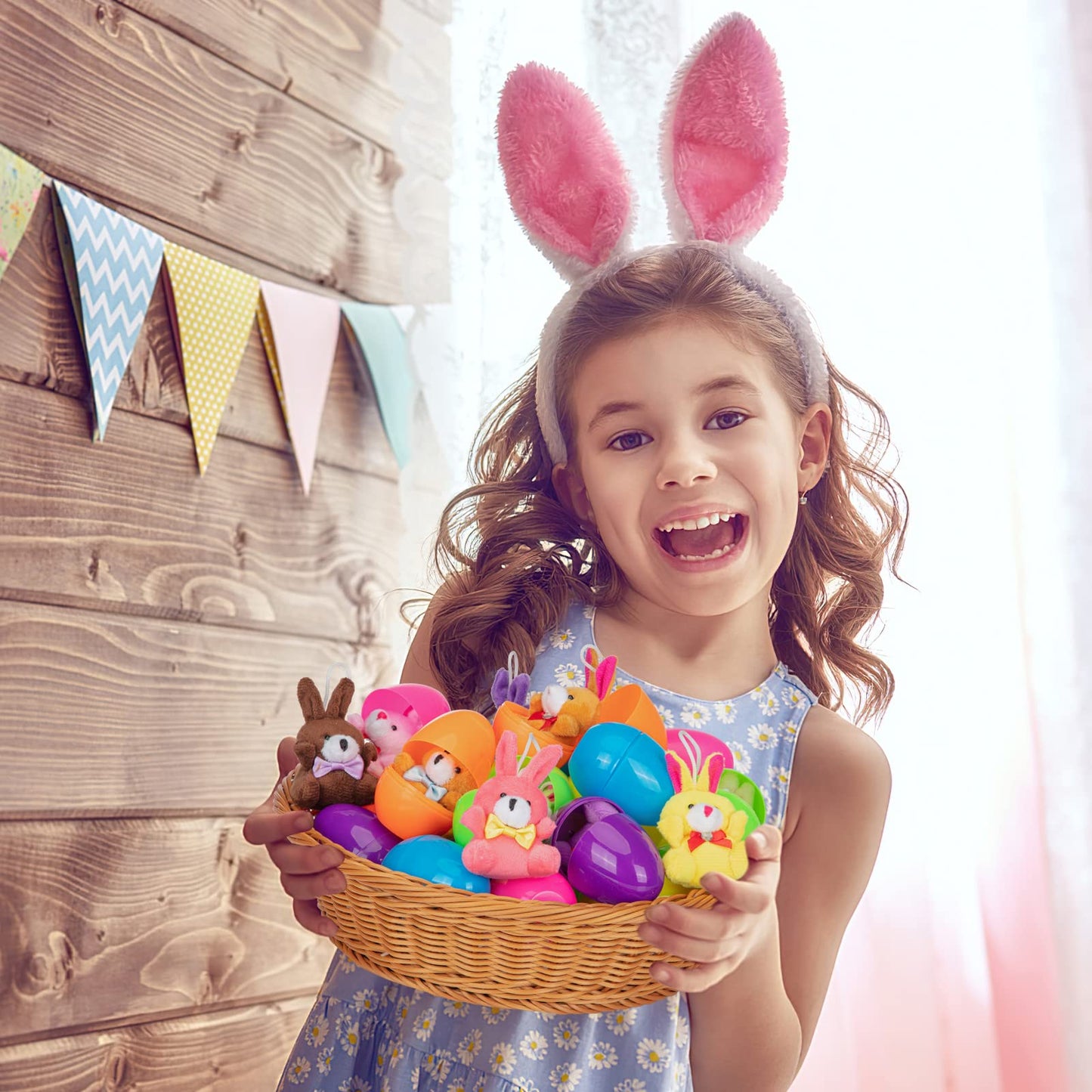 24 Pcs Filled Easter Eggs with Plush Bunny,Colorful Easter Eggs Prefilled with Plush Bunnies,Plush Animals Stuffed Toy for Kids Toddlers Easter Egg