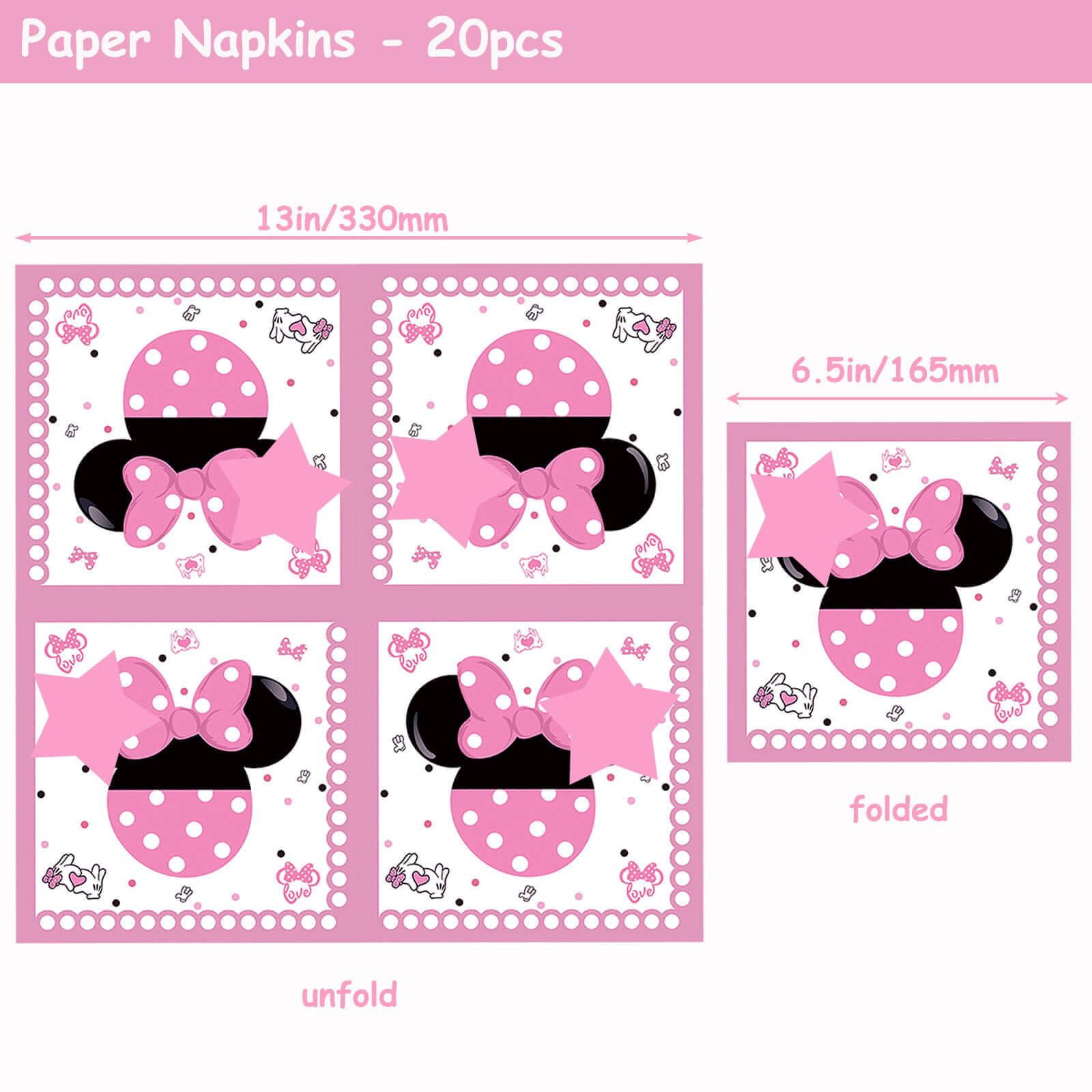 51 Pack Pink Cartoon Birthday Party Tableware Kit - Dessert Plates Napkins Tablecloth Tableware Kit for Girls 1st 2nd 3rd 4th 5th 6th Birthday Party