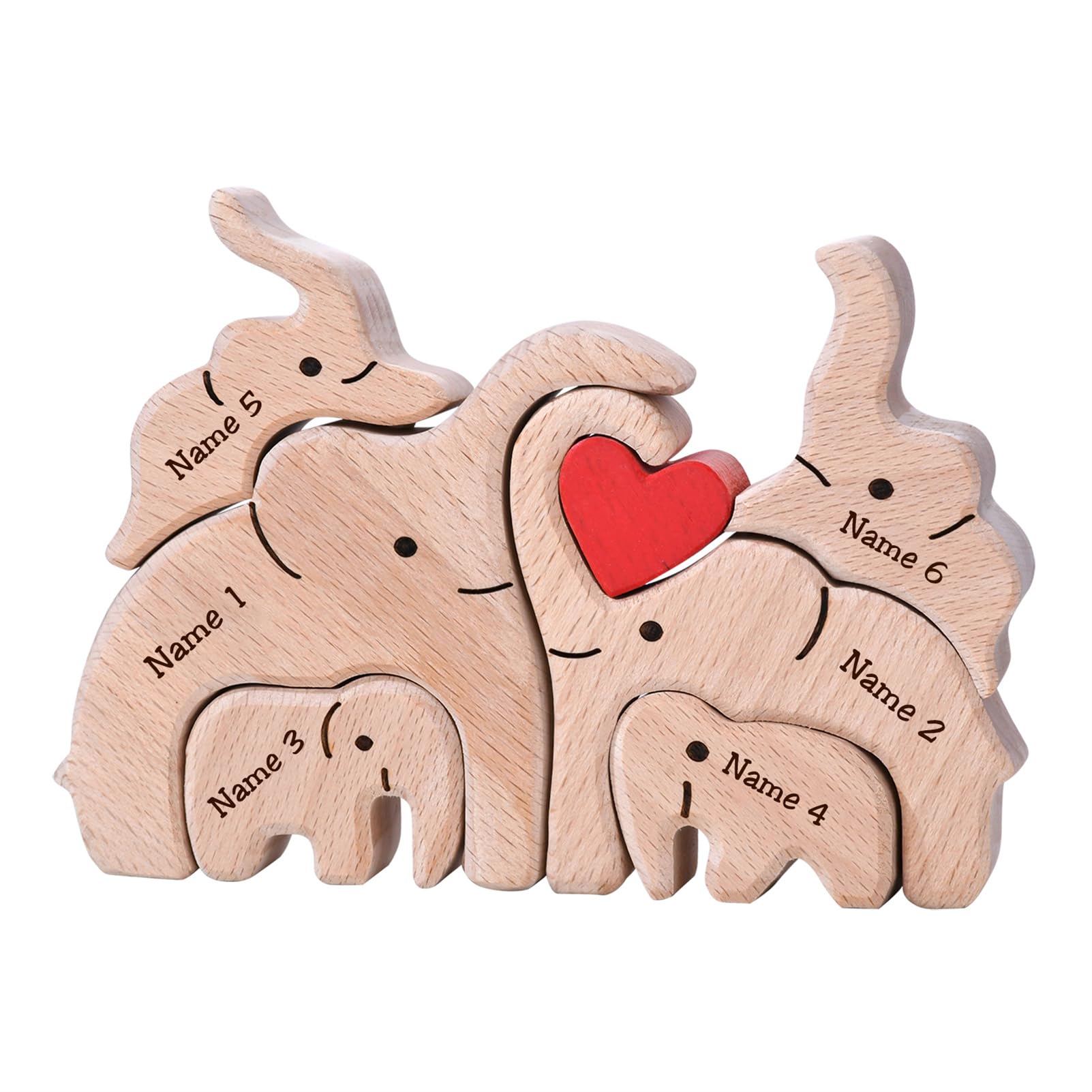 Customized Wooden Elephant Puzzle with 2-8 Family Name -Personalized Family Name Puzzle- Wooden Decor for Christmas Birthday Gifts for Mom Dad (6