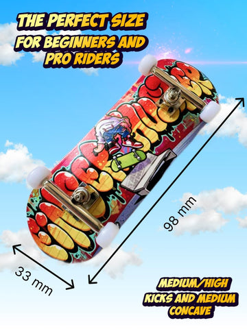 TAILWHIP Fingerboard pro Wood 32/34 mm pro Truck Lock Nuts, Bearing Wheel (Graffiti 33 mm)