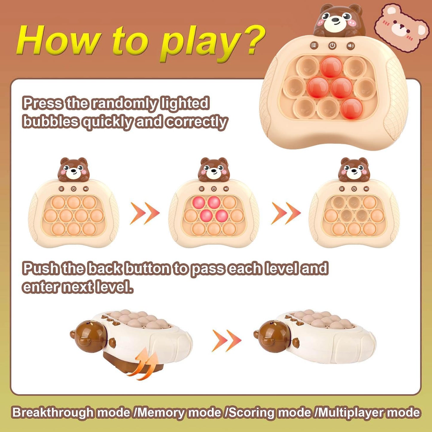 Quick Push Game Christmas Fidget Toys for Kids Adults, Handheld Speed Pushing Game Machine, Push Bubble Stress Toy, A Fun Multiplayer Game for Family