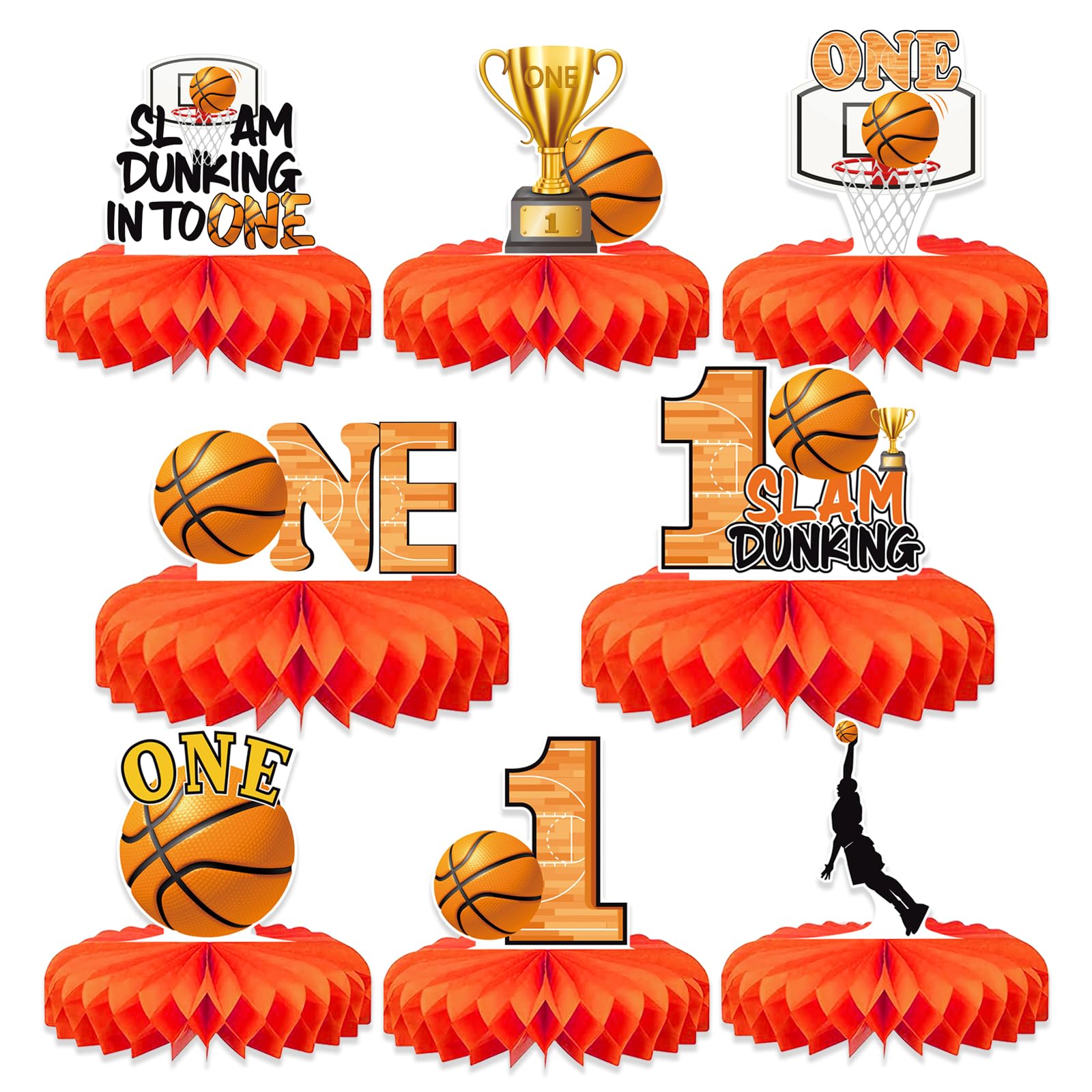 8Pcs Basketball 1st Birthday Decorations Centerpiece for Boys, Reusable First Year Down Basketball Theme Table Centerpiece Party Supplies, Sports