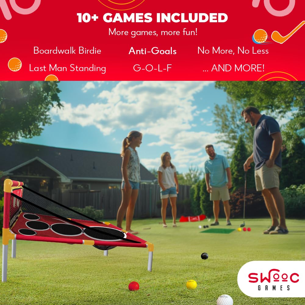 SWOOC Games - Boardwalk Birdie™ | Arcade Style Golf Game with Easy Setup & 10+ Games Included | Cornhole Golf Chipping Game | Indoor & Outdoor