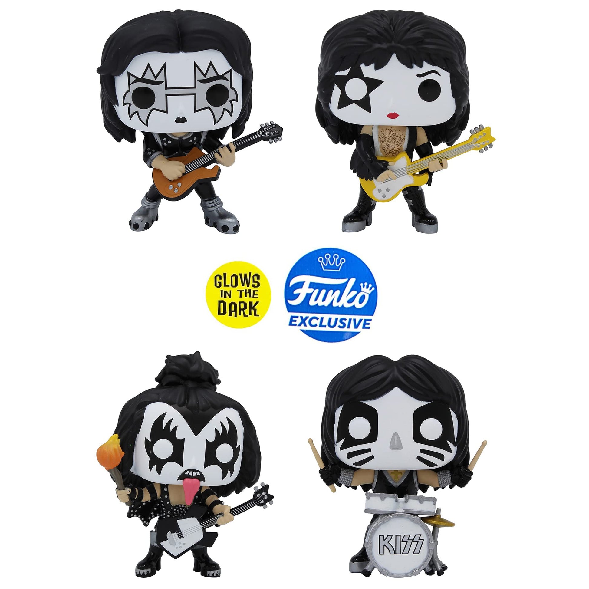 Funko POP! KISS: Band Set - Glow in the Dark Collectible Set - Online Exclusive - The Spaceman, The Starchild, The Demon, The Catman