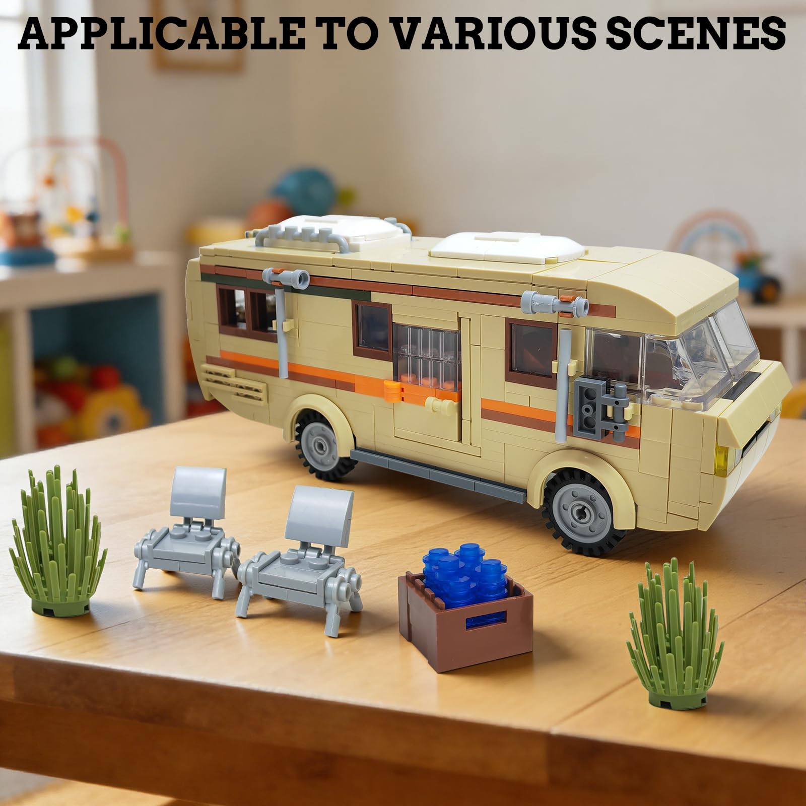 GHQYTPR Classic Desert Camper RV Building Block Set 426 Pcs Motorhome Car Model Kit with Chemistry Lab Interior for Adults & Teens Home Desk Decor