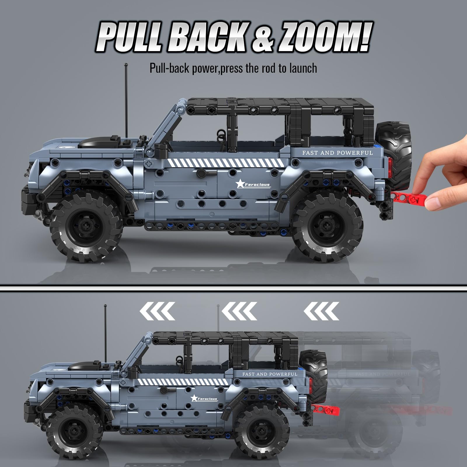 Mould King 15085 Off-Road Vehicle Building Sets, Pull Back & Launch Car Building Blocks Kit, Collectible Car Model Toy for Adults Teens 12+ (828