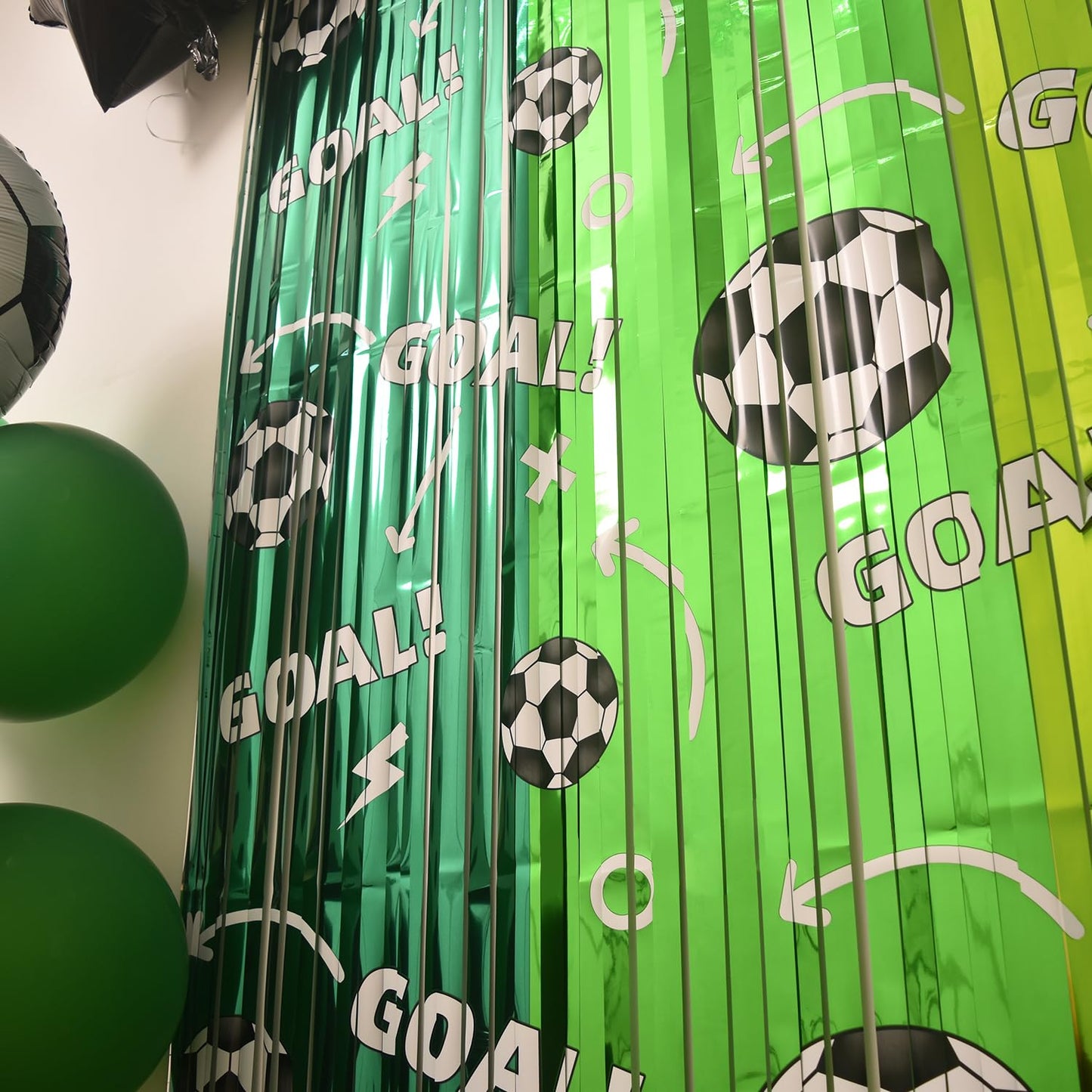 Soccer Party Decorations, 2 Pack Soccer Birthday Party Photo Booth Prop, Green Fringe Curtains Photo Streamers Backdrop for Sport Themed Birthday