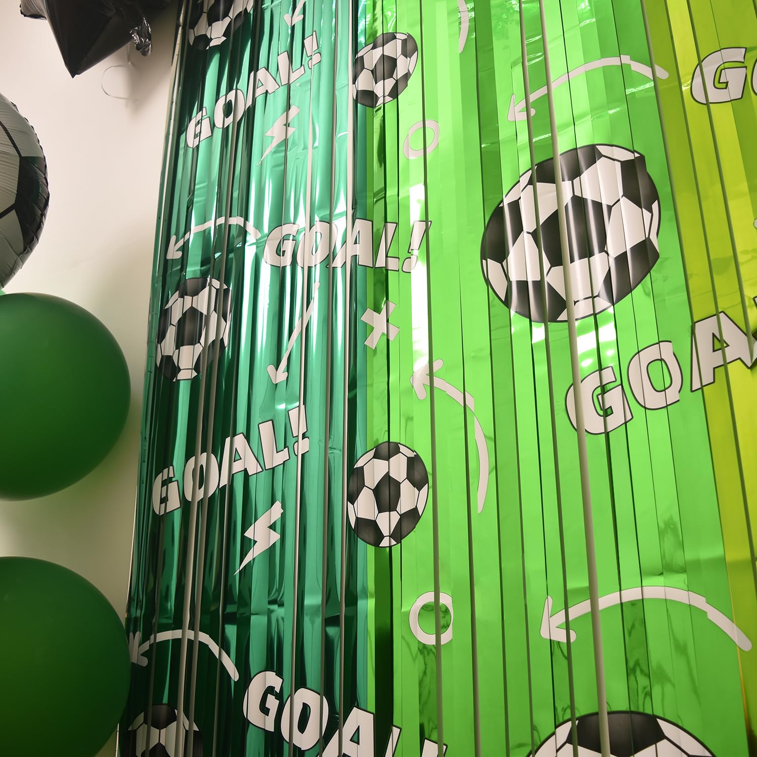 Soccer Party Decorations, 2 Pack Soccer Birthday Party Photo Booth Prop, Green Fringe Curtains Photo Streamers Backdrop for Sport Themed Birthday
