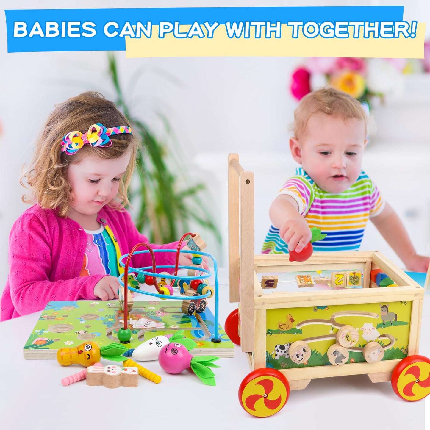Wooden Activity Cube 7-in-1 Montessori Toy Multipurpose Educational Learning Toy for 1+ Year Old Baby Toddler Kid Boy First Birthday Gift Bead Maze