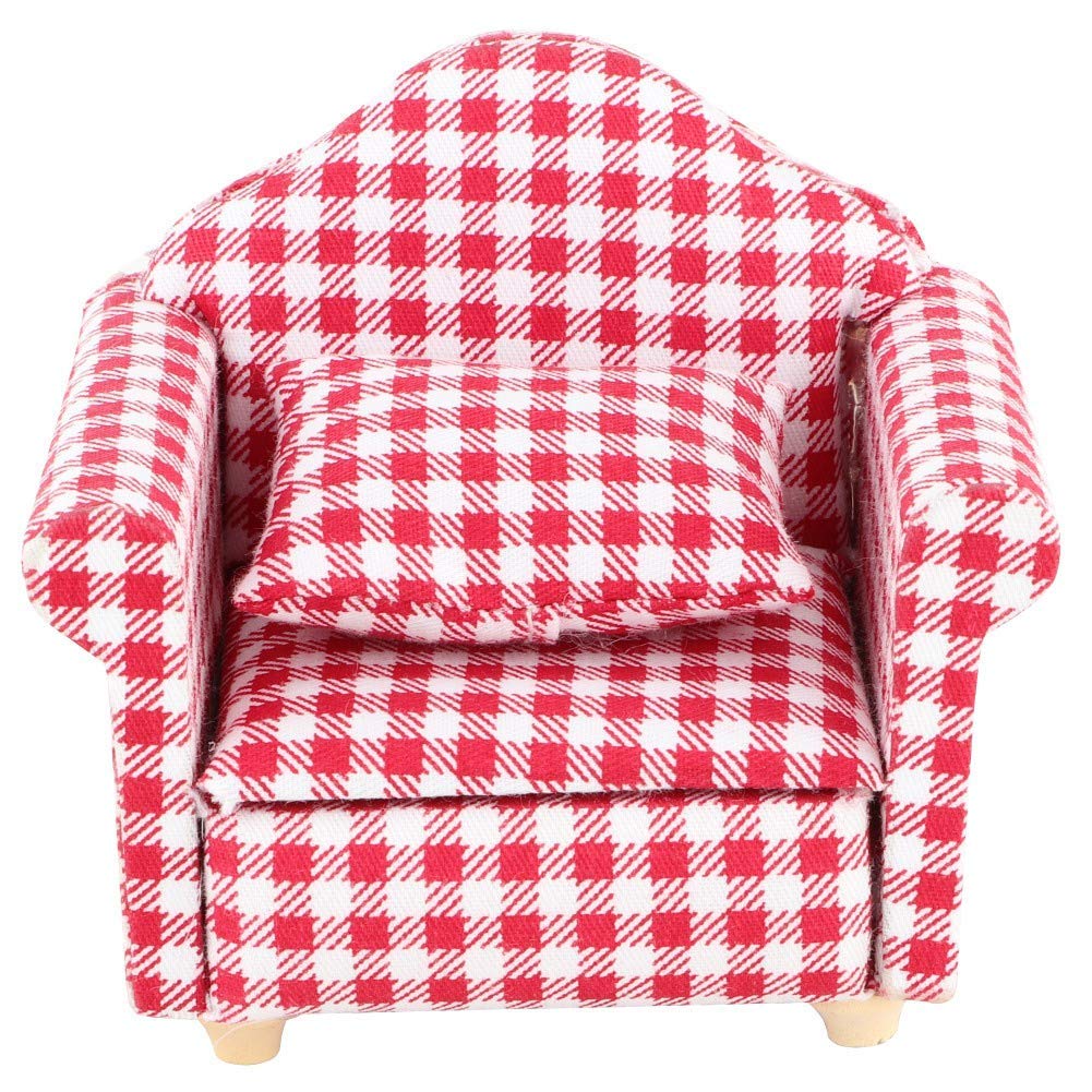 SXFSE Dollhouse Sofa Arm Chair, 1:12 Scale Wooden Dollhouse Miniature Funiture Decor Couch with Pillow