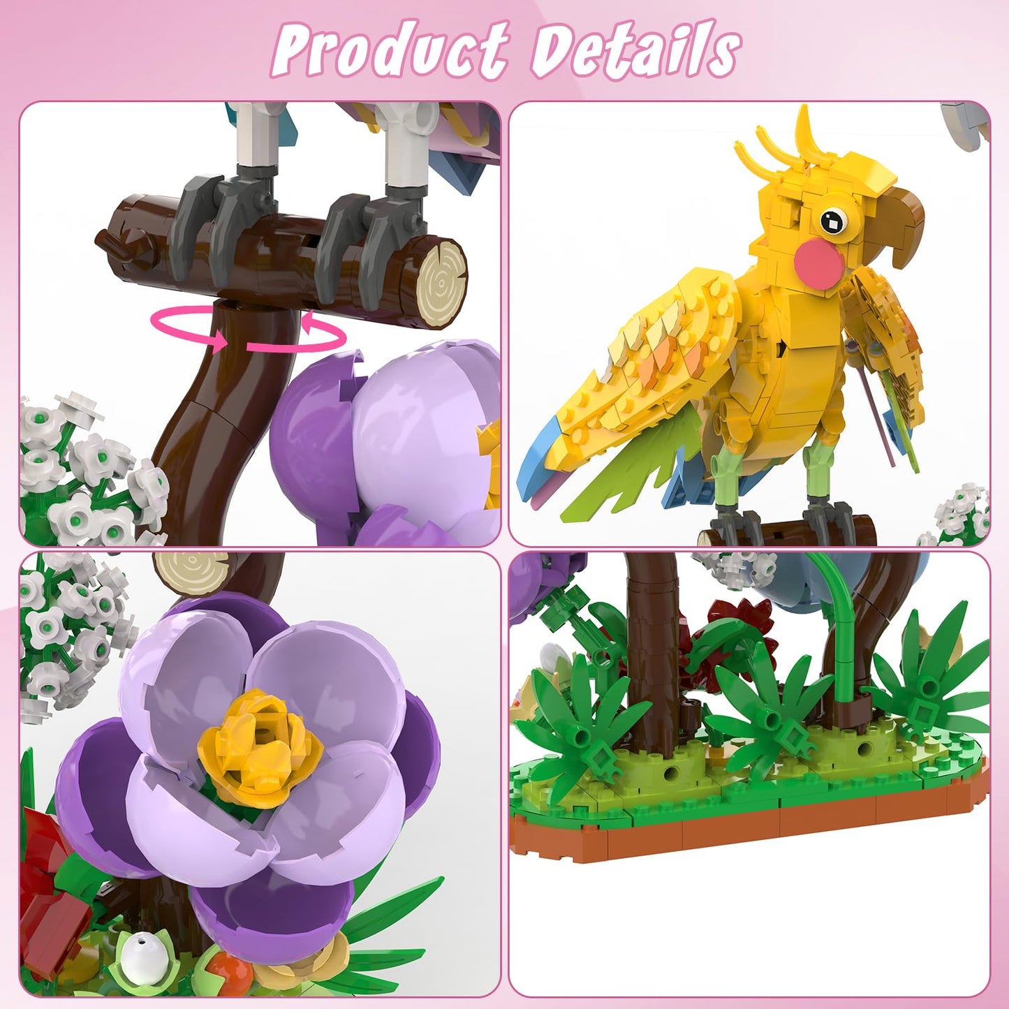 aphpaio Love Birds Building Toy Set, Cockatiel Lover Birds Building Blocks, Home Love Decor Valentines Day Birthday Easter for Mom Lover Adults Kids