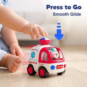 iPlay, iLearn Press to Go Car Toy for Toddlers 1-3, Baby Animal Racing Cars