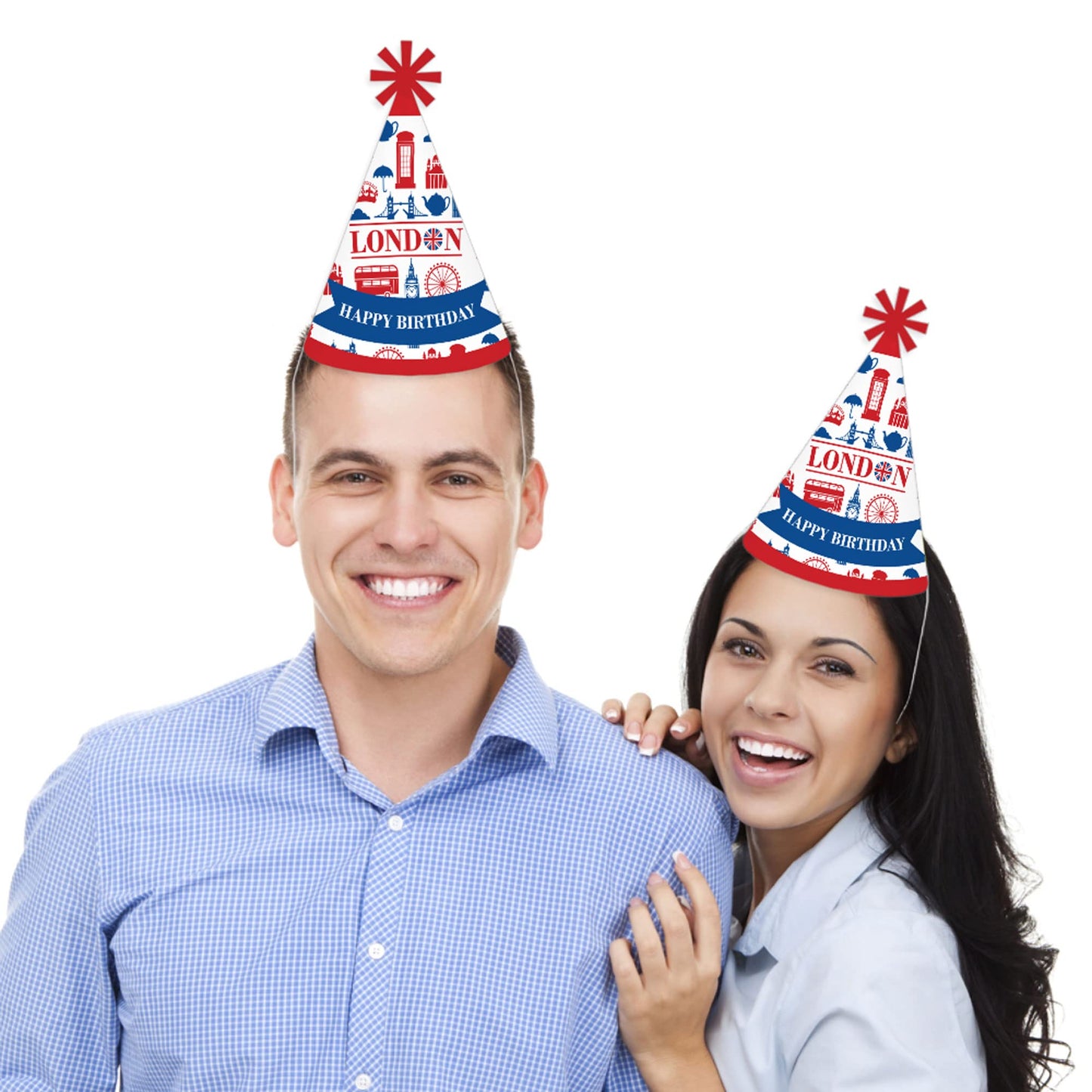 Big Dot of Happiness Cheerio, London - Cone Happy Birthday Party Hats for Kids and Adults - Set of 8 (Standard Size)