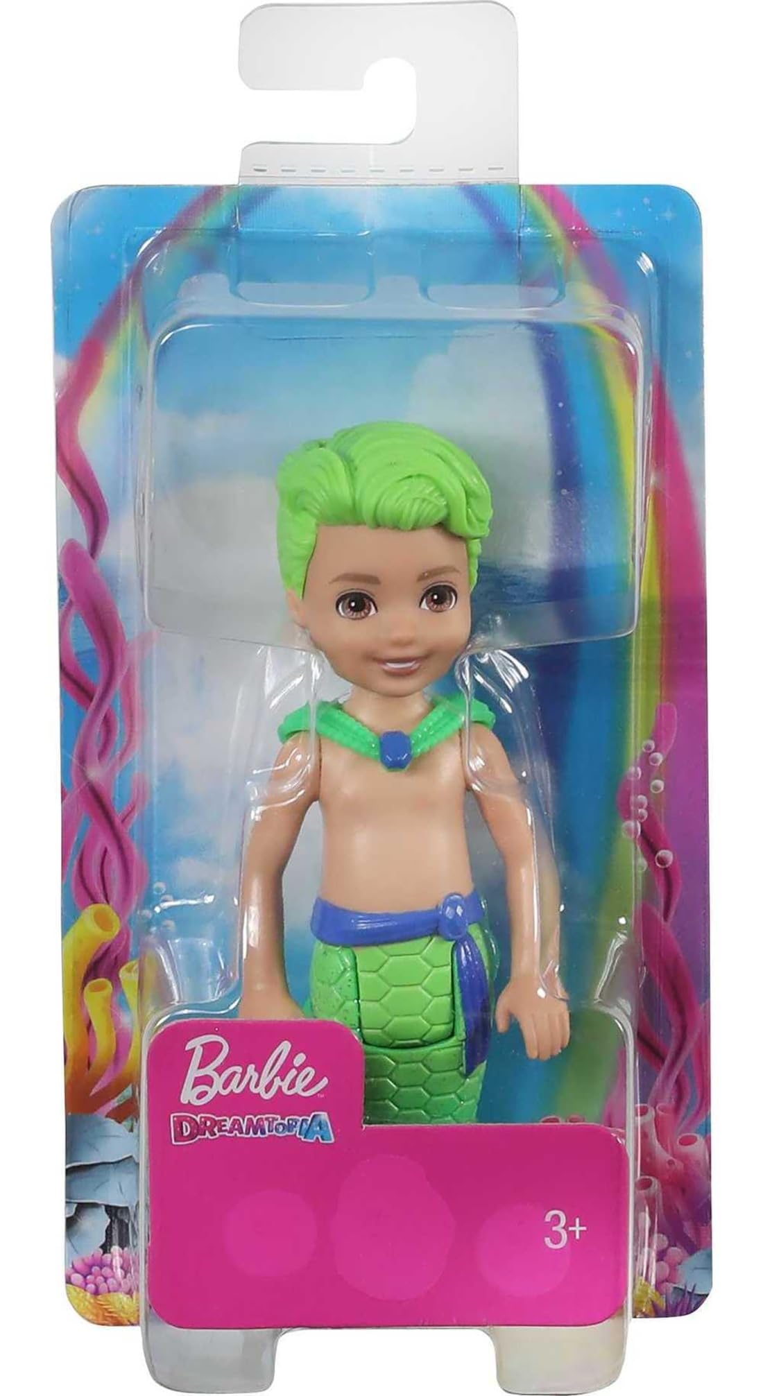 Barbie Dreamtopia Chelsea Merboy Doll with Green Hair & Tail, Accessory, Small Doll Bends at Waist