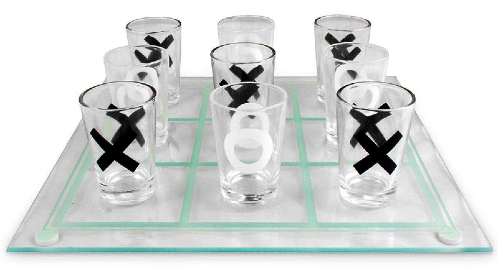 Matty's Toy Stop Tic-Tac-Toe, Three in A Row Shot Glass Drinking Game with 9 Shot Glasses and Glass Game Board (10" x 10")