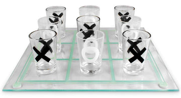 Matty's Toy Stop Tic-Tac-Toe, Three in A Row Shot Glass Drinking Game with 9 Shot Glasses and Glass Game Board (10" x 10")