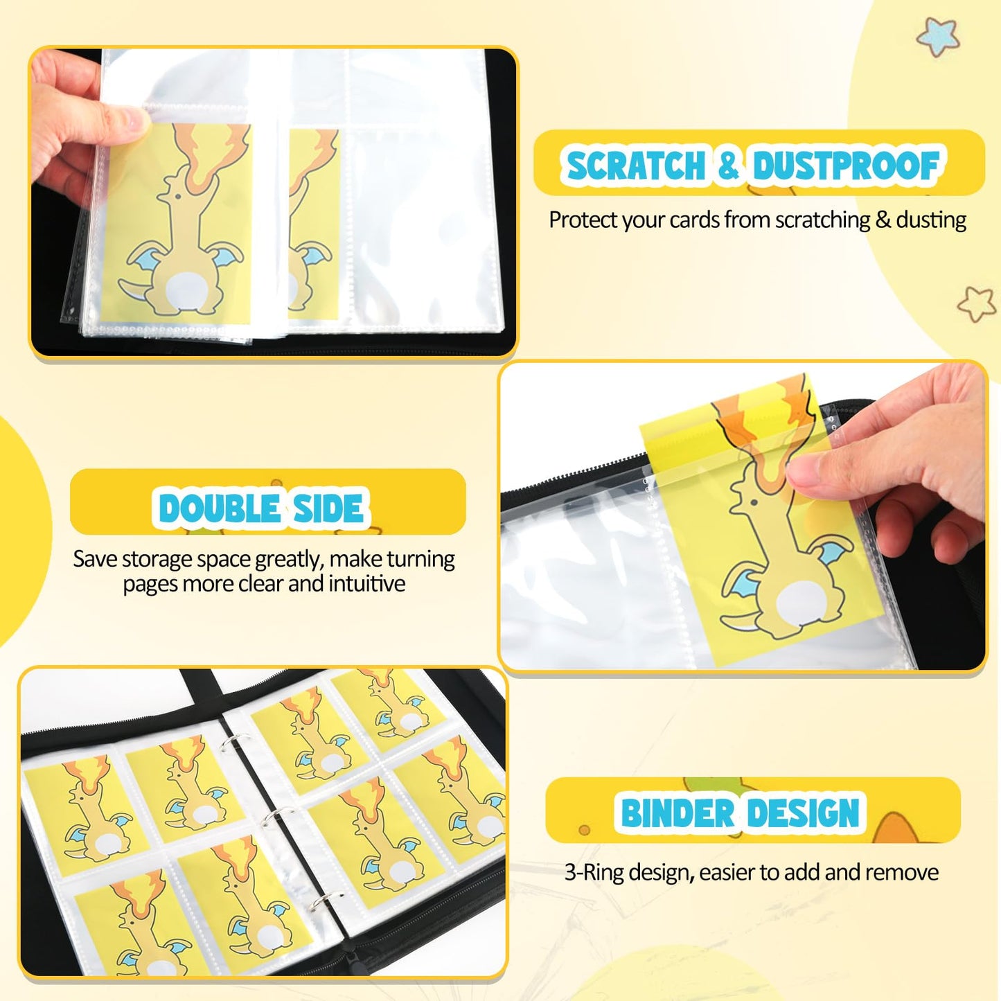 Premium Collectible Trading Card Albums?Card Binder Fits 400 Cards with 50 Removable Sleeves?Display Game Card Case book Holder, Fire Dragon Themes